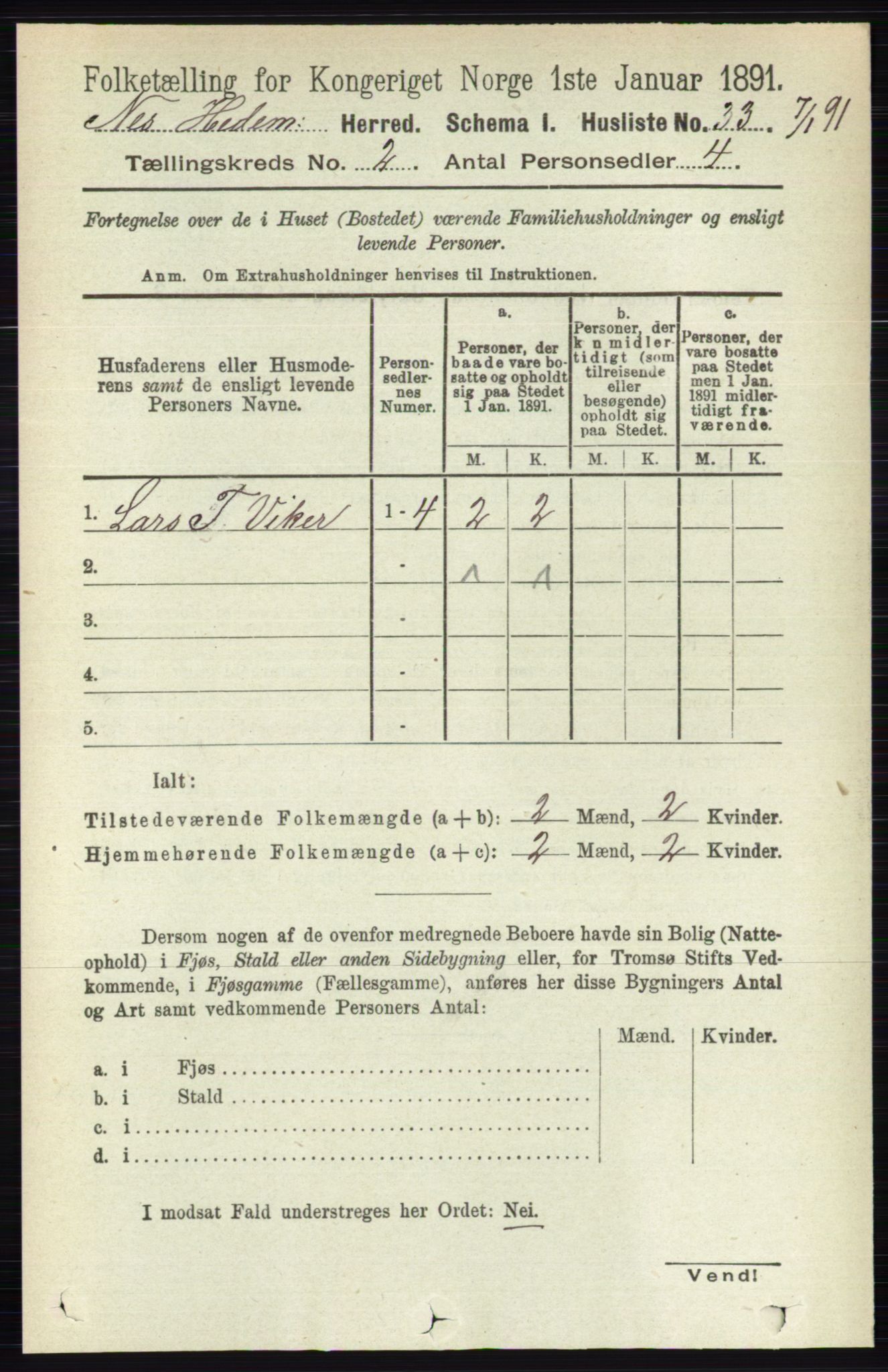 RA, Folketelling 1891 for 0411 Nes herred, 1891, s. 1037