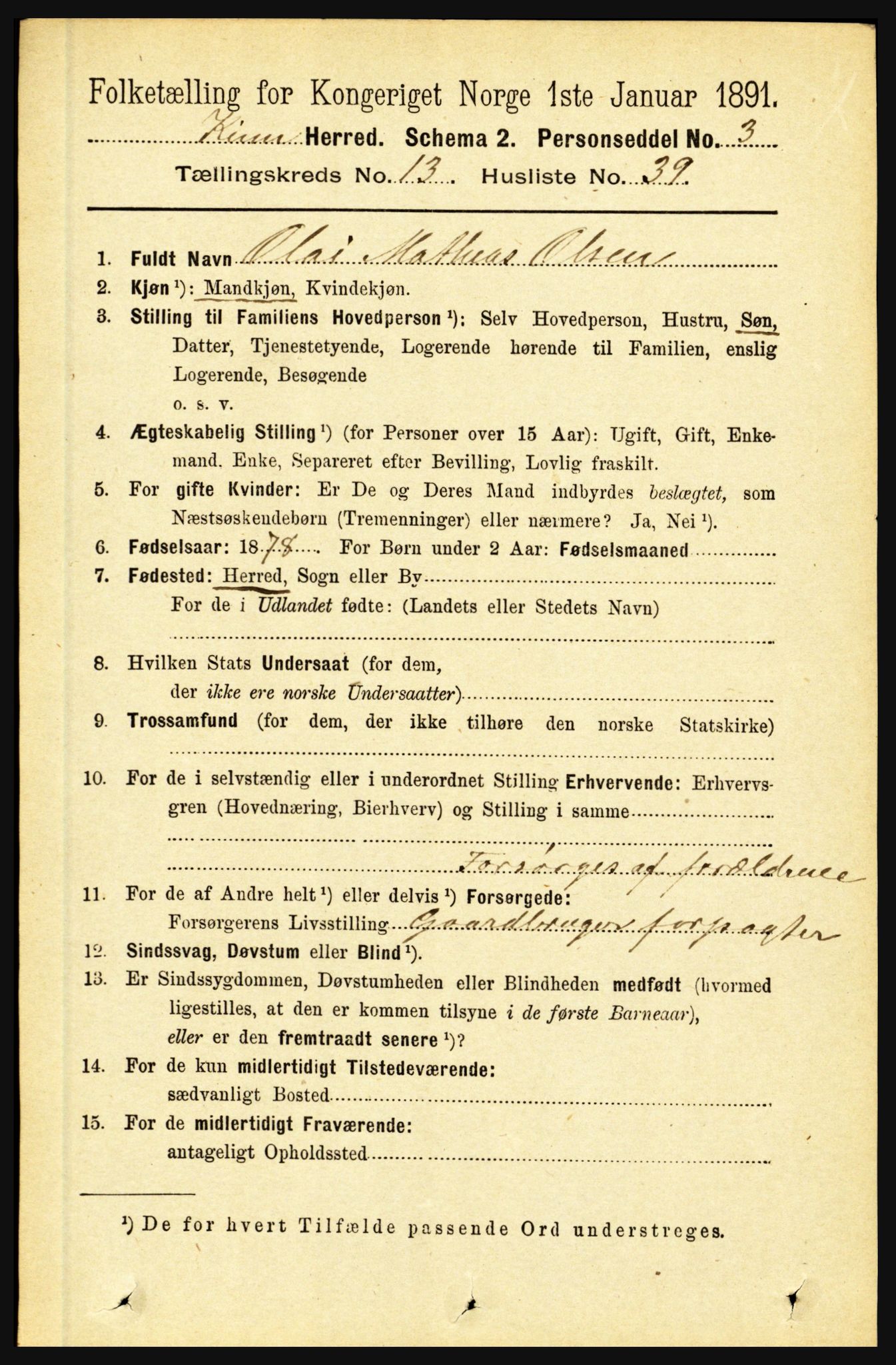 RA, Folketelling 1891 for 1437 Kinn herred, 1891, s. 5325