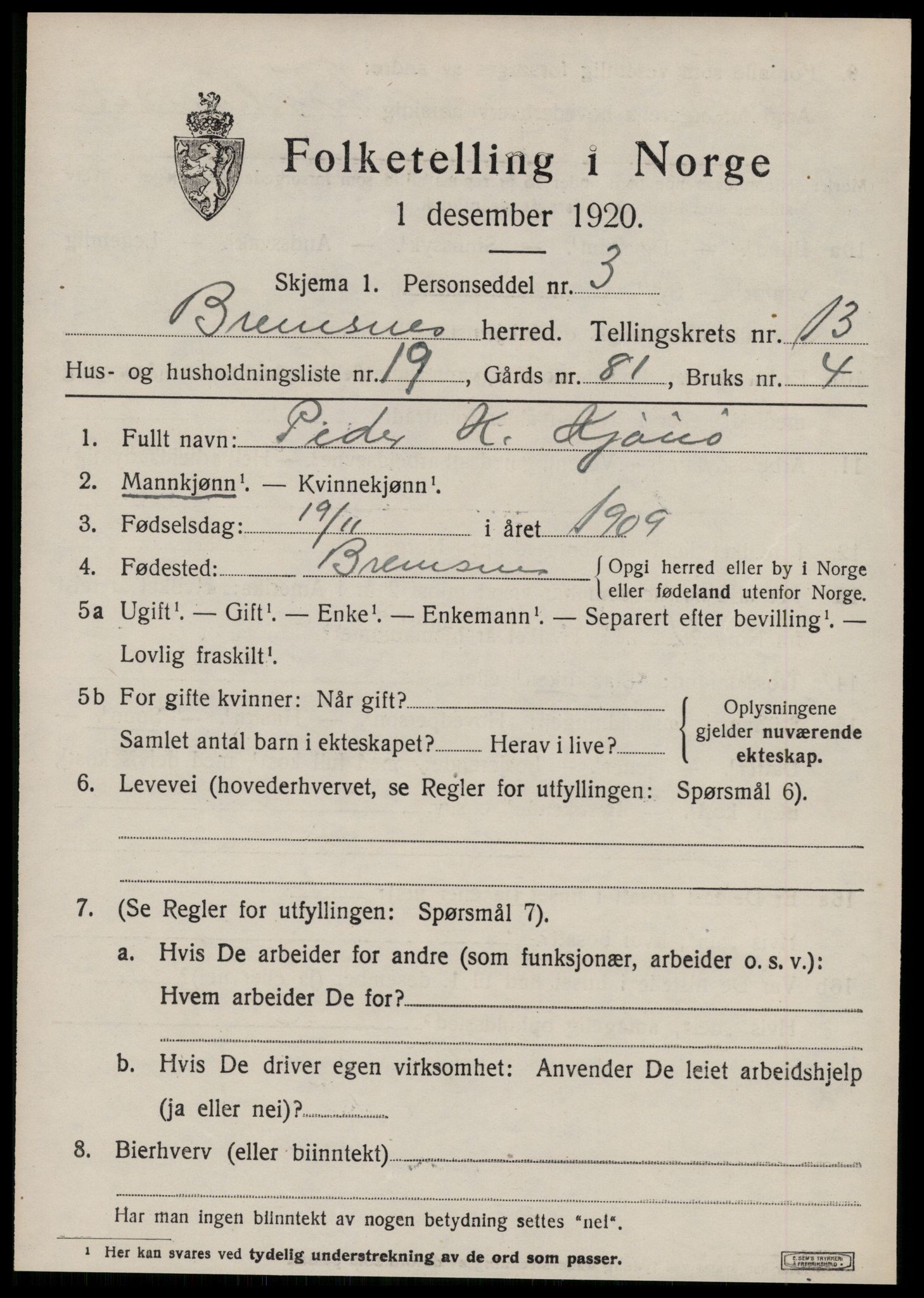 SAT, Folketelling 1920 for 1554 Bremsnes herred, 1920, s. 10333