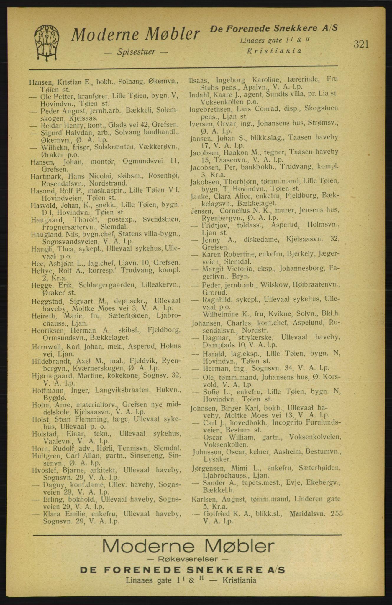 Aker adressebok/adressekalender, PUBL/001/A/002: Akers adressekalender, 1922, s. 321