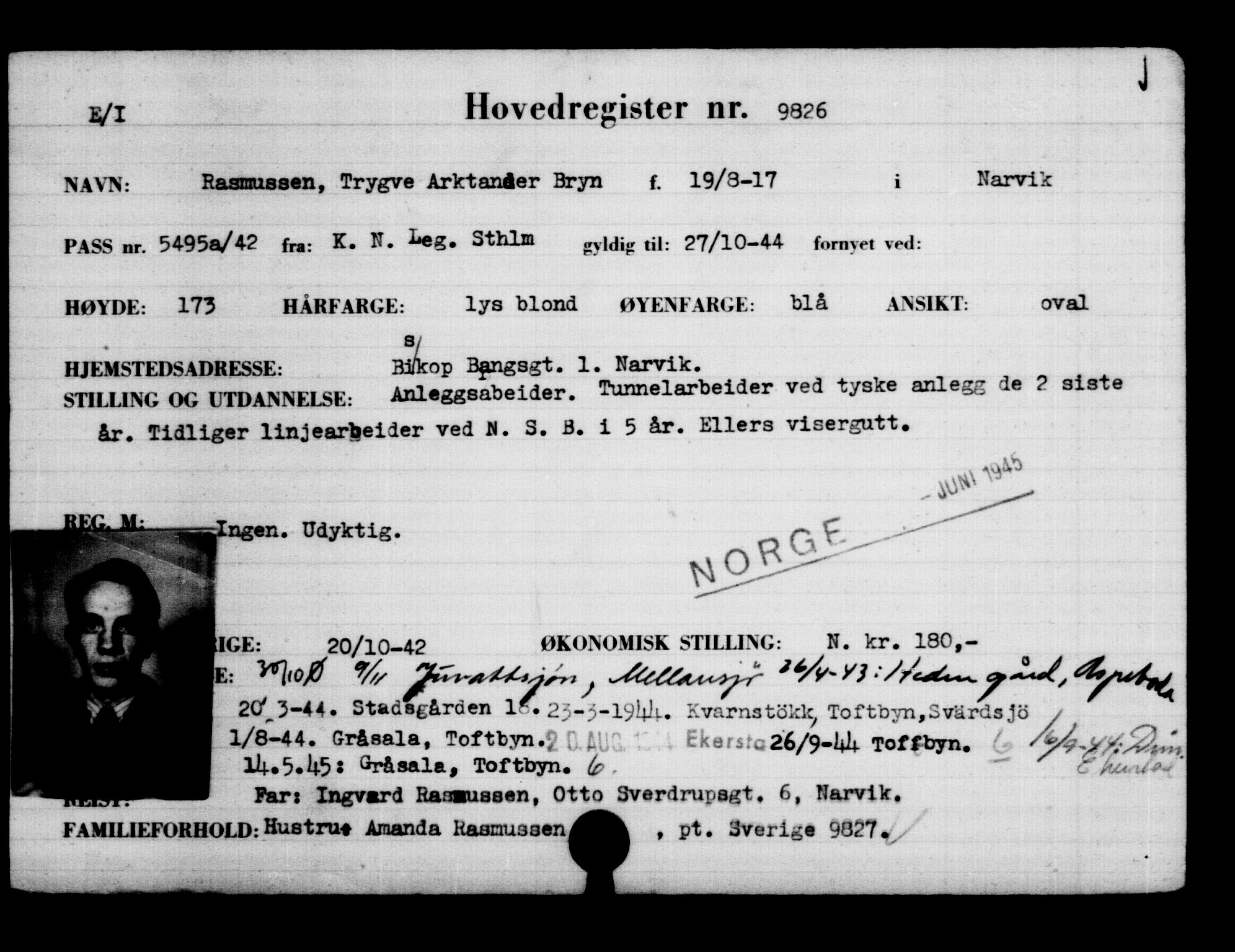 Utenriksstasjonene, Legasjonen i Stockholm, Flyktningkontoret, AV/RA-S-6753/V/Va/L0006: Kjesäterkartoteket, flyktninger med registreringsnr. 9400-12711, 1940-1945, s. 482