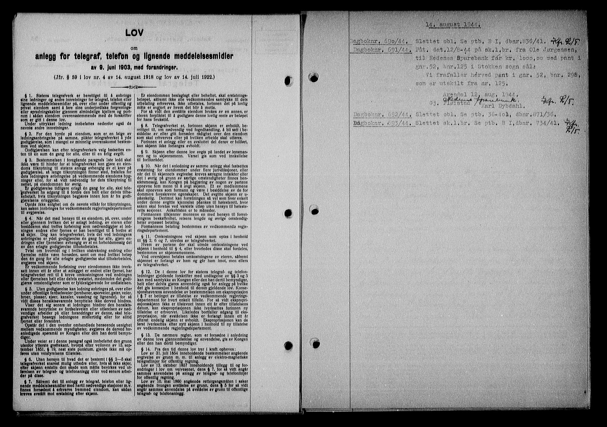 Nedenes sorenskriveri, SAK/1221-0006/G/Gb/Gba/L0051: Pantebok nr. A-V, 1943-1944, Dagboknr: 690/1944