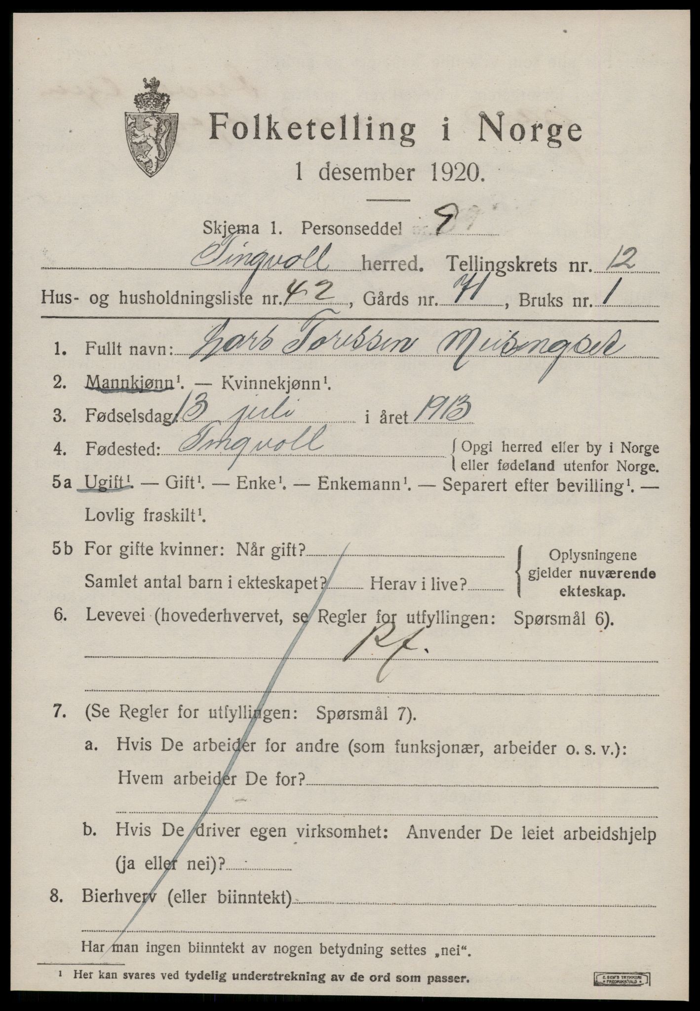 SAT, Folketelling 1920 for 1560 Tingvoll herred, 1920, s. 6598