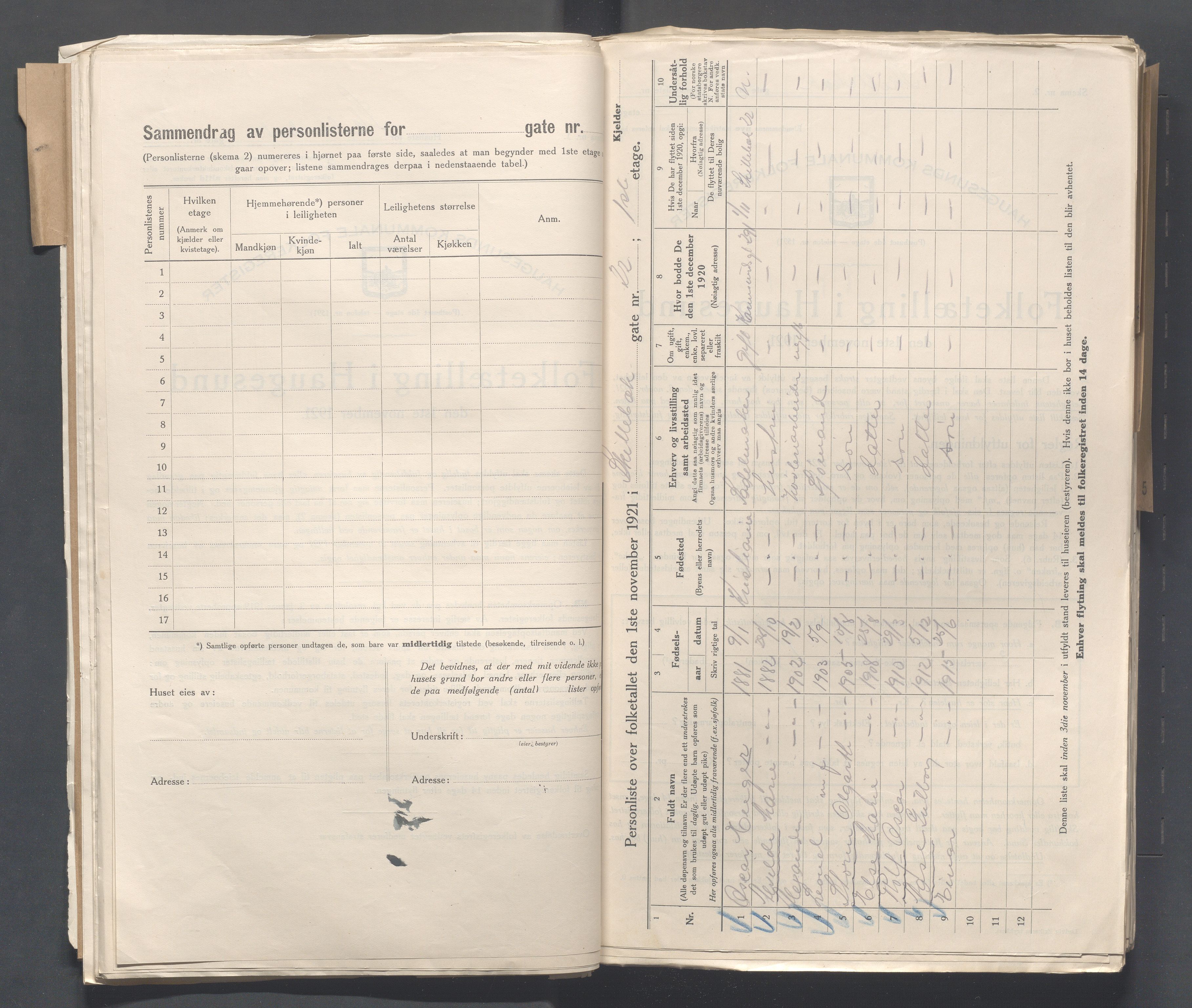 IKAR, Kommunal folketelling 1.11.1921 for Haugesund, 1921, s. 3929