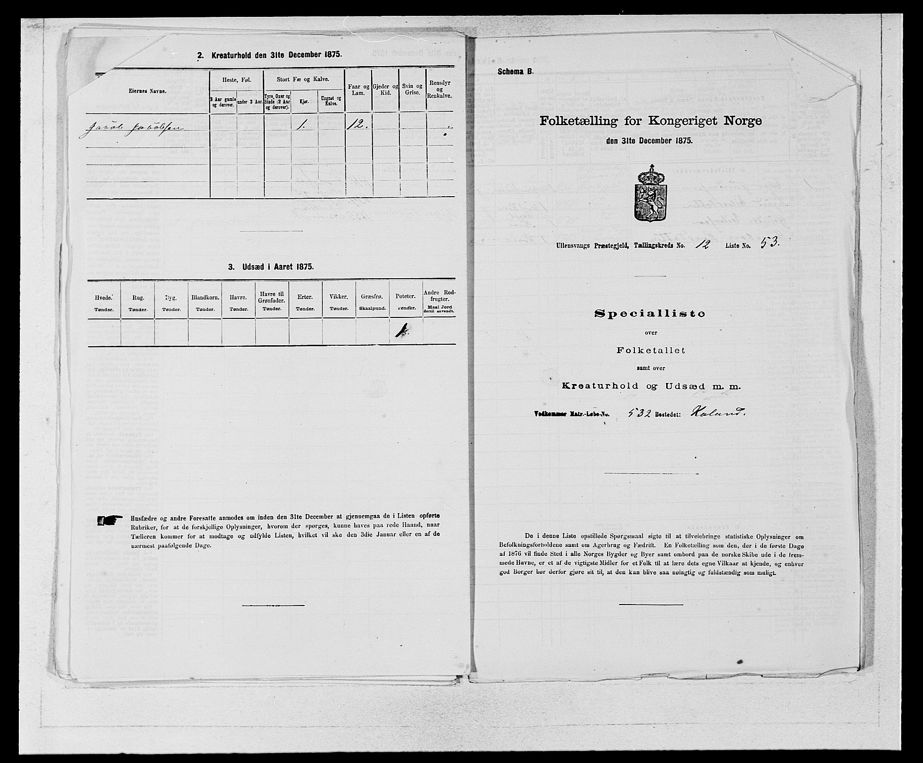 SAB, Folketelling 1875 for 1230P Ullensvang prestegjeld, 1875, s. 1323