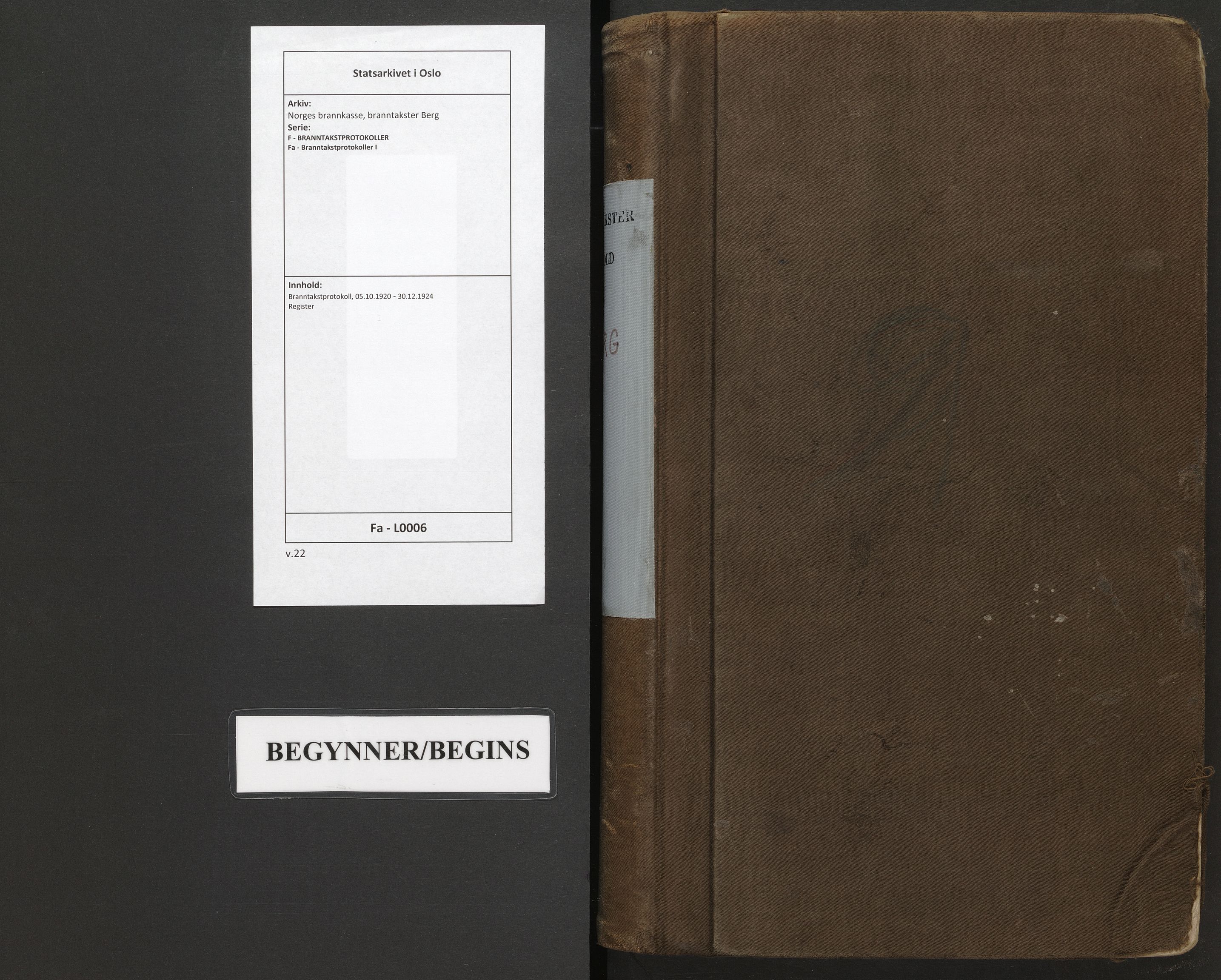 Norges brannkasse, branntakster Berg, SAO/A-11383/F/Fa/L0006: Branntakstprotokoll, 1920-1924