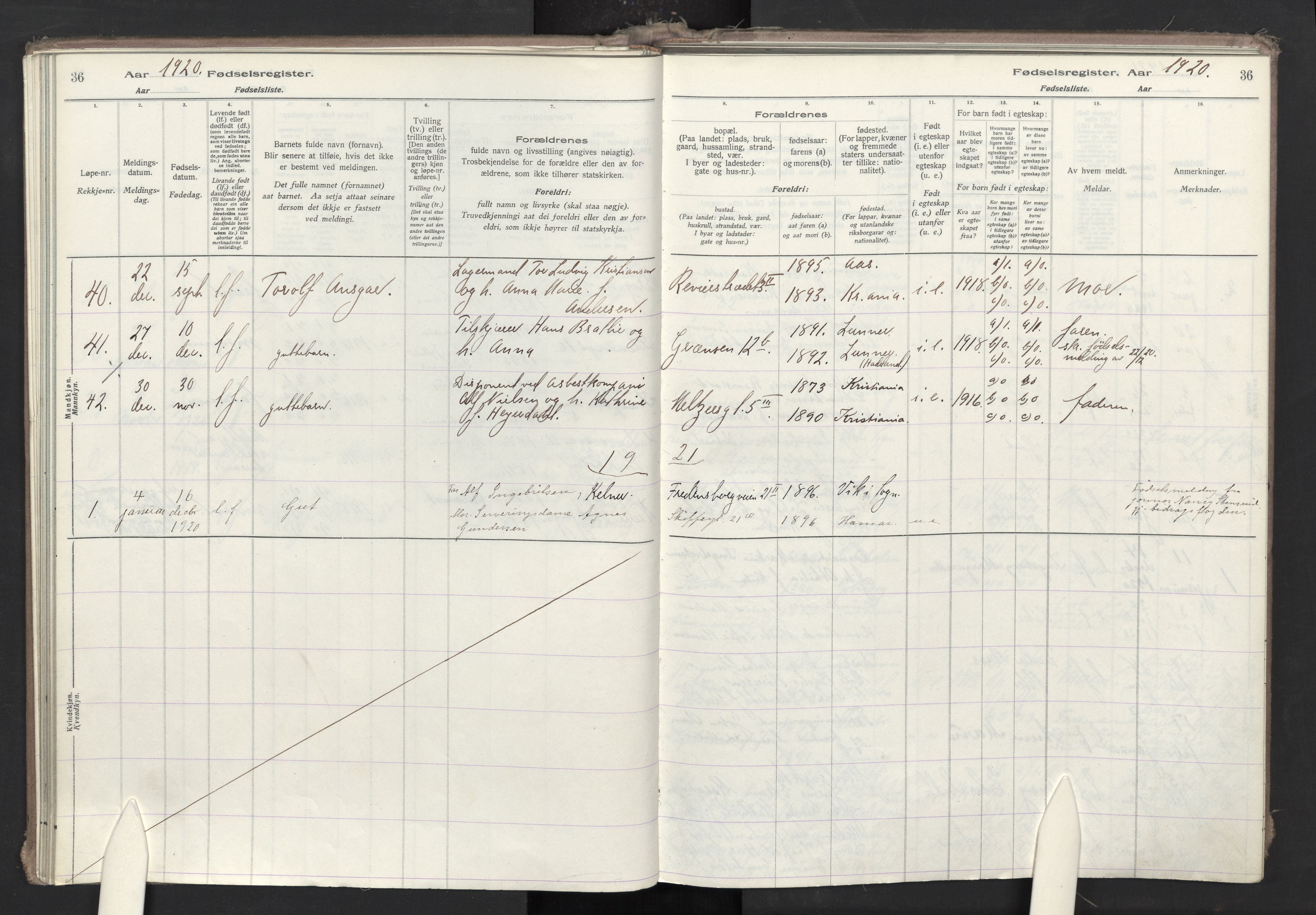 Oslo domkirke Kirkebøker, AV/SAO-A-10752/J/Ja/L0001: Fødselsregister nr. 1, 1916-1941, s. 36