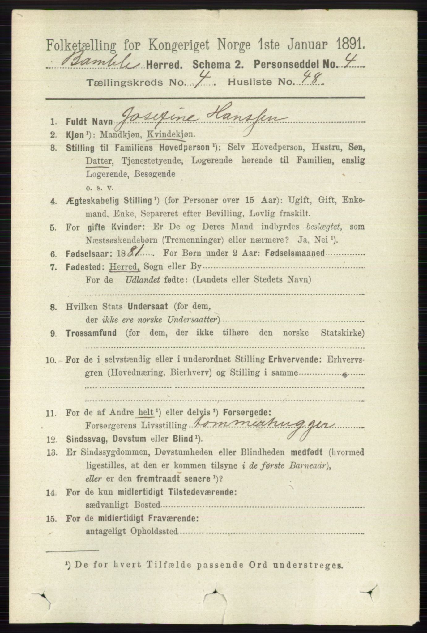 RA, Folketelling 1891 for 0814 Bamble herred, 1891, s. 2023