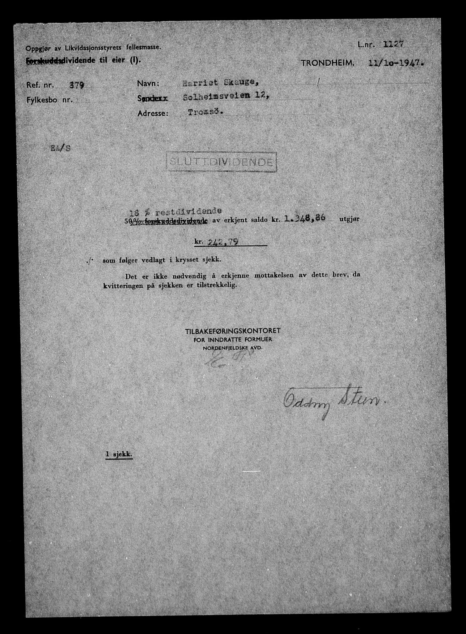 Justisdepartementet, Tilbakeføringskontoret for inndratte formuer, AV/RA-S-1564/H/Hc/Hcb/L0916: --, 1945-1947, s. 349