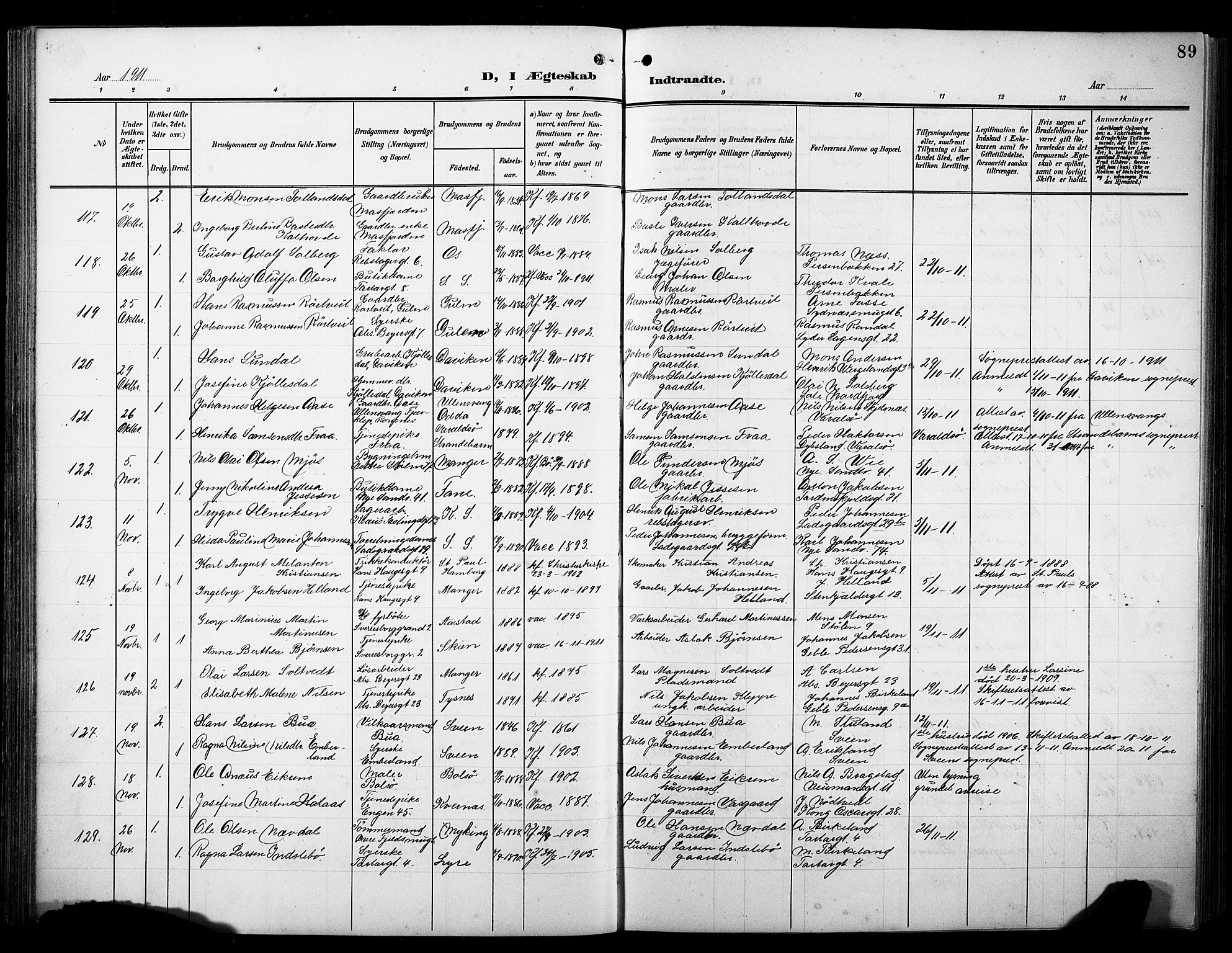 Sandviken Sokneprestembete, AV/SAB-A-77601/H/Hb/L0014: Klokkerbok nr. D 1, 1902-1929, s. 89