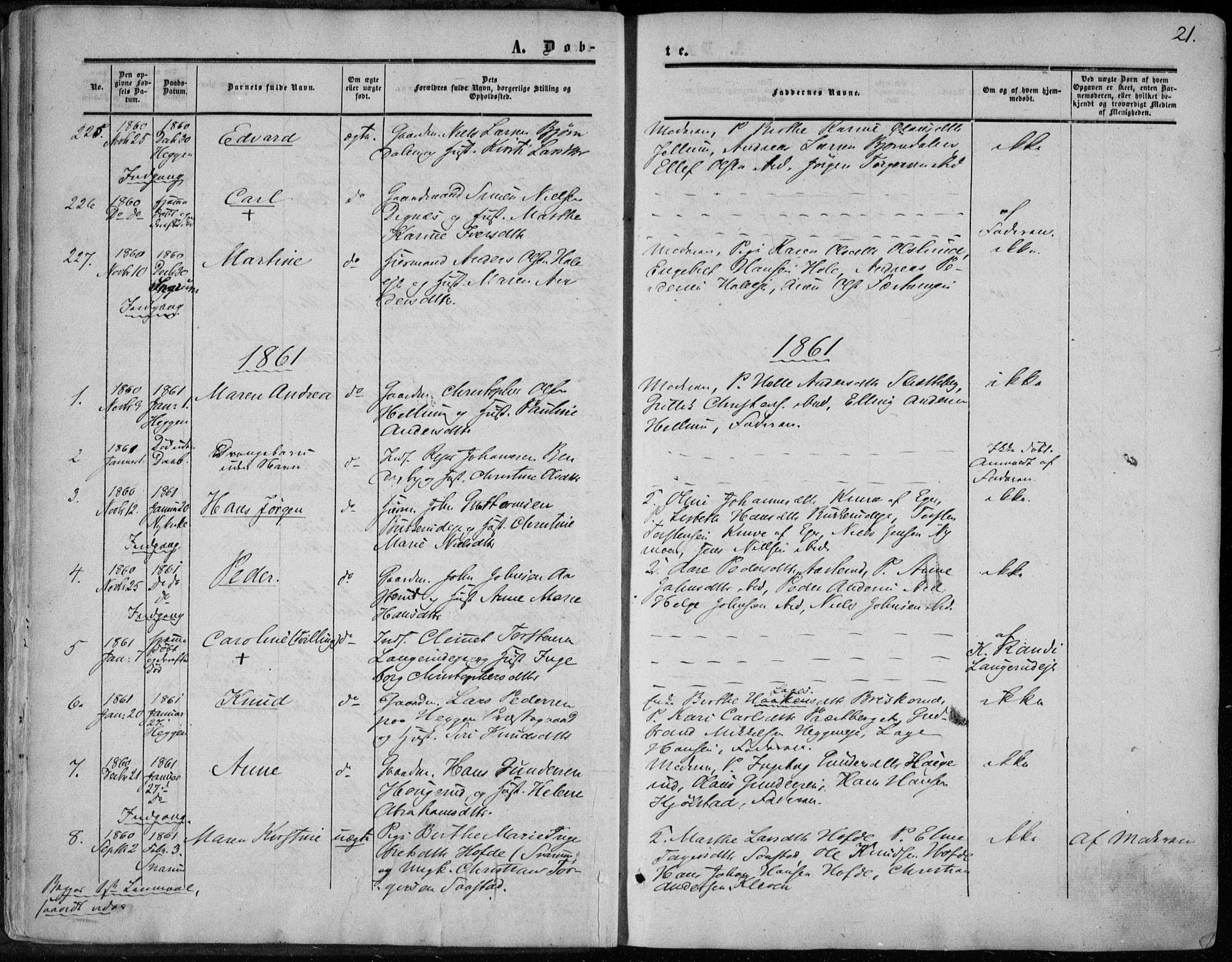 Modum kirkebøker, AV/SAKO-A-234/F/Fa/L0009: Ministerialbok nr. 9, 1860-1864, s. 21
