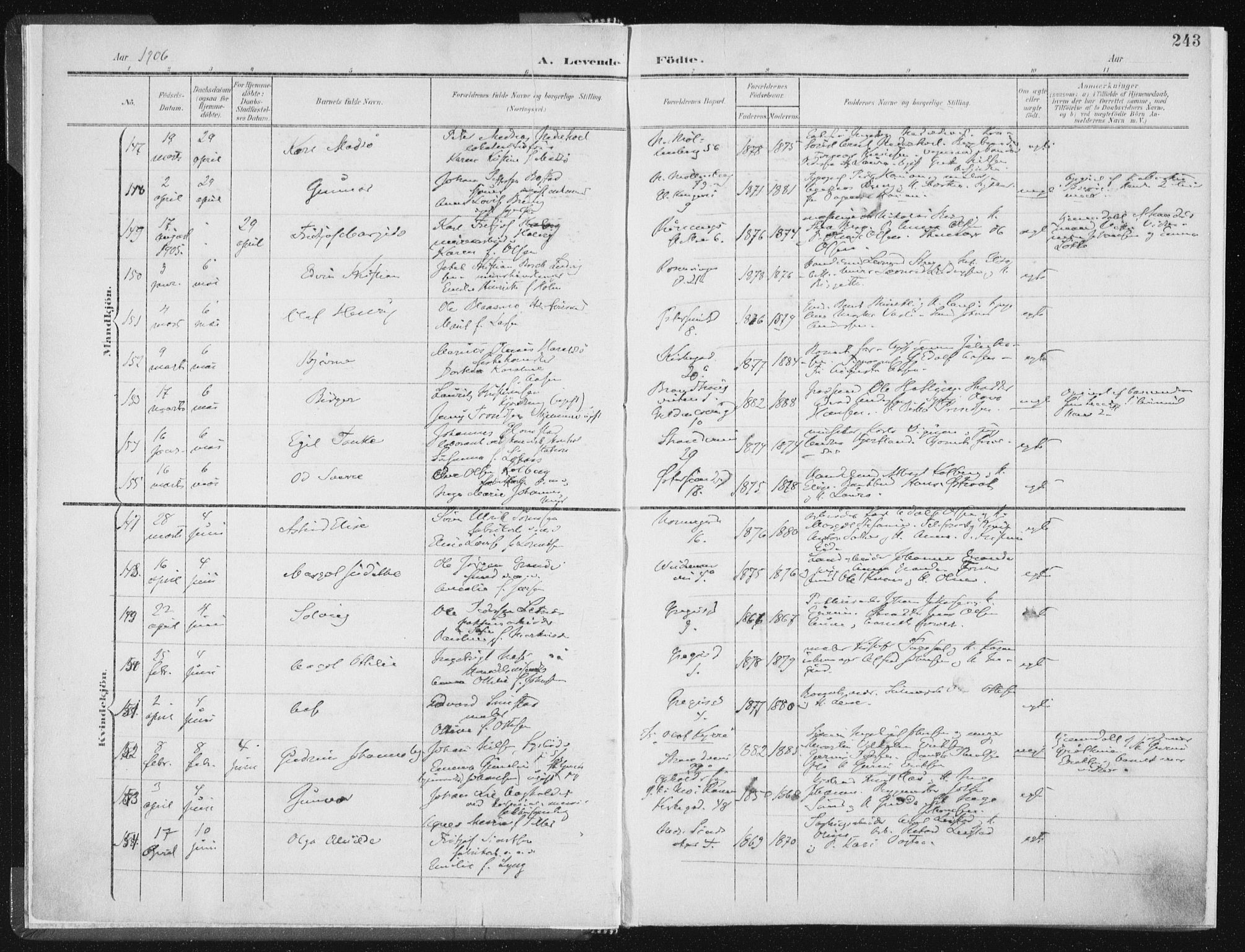 Ministerialprotokoller, klokkerbøker og fødselsregistre - Sør-Trøndelag, AV/SAT-A-1456/604/L0200: Ministerialbok nr. 604A20II, 1901-1908, s. 243
