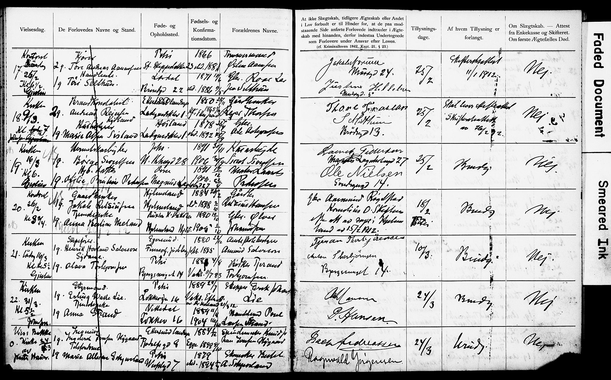 Domkirken sokneprestkontor, AV/SAST-A-101812/001/70/705BA/L0005: Lysningsprotokoll nr. 5, 1904-1914
