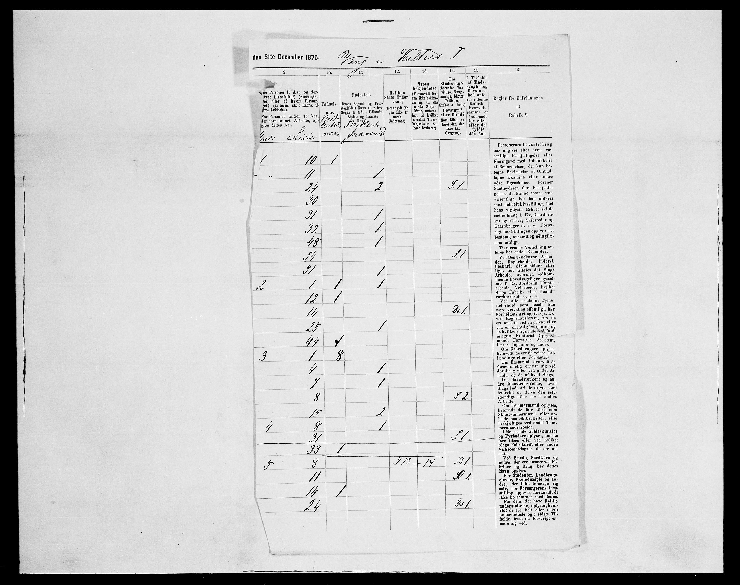 SAH, Folketelling 1875 for 0545P Vang prestegjeld, 1875, s. 9