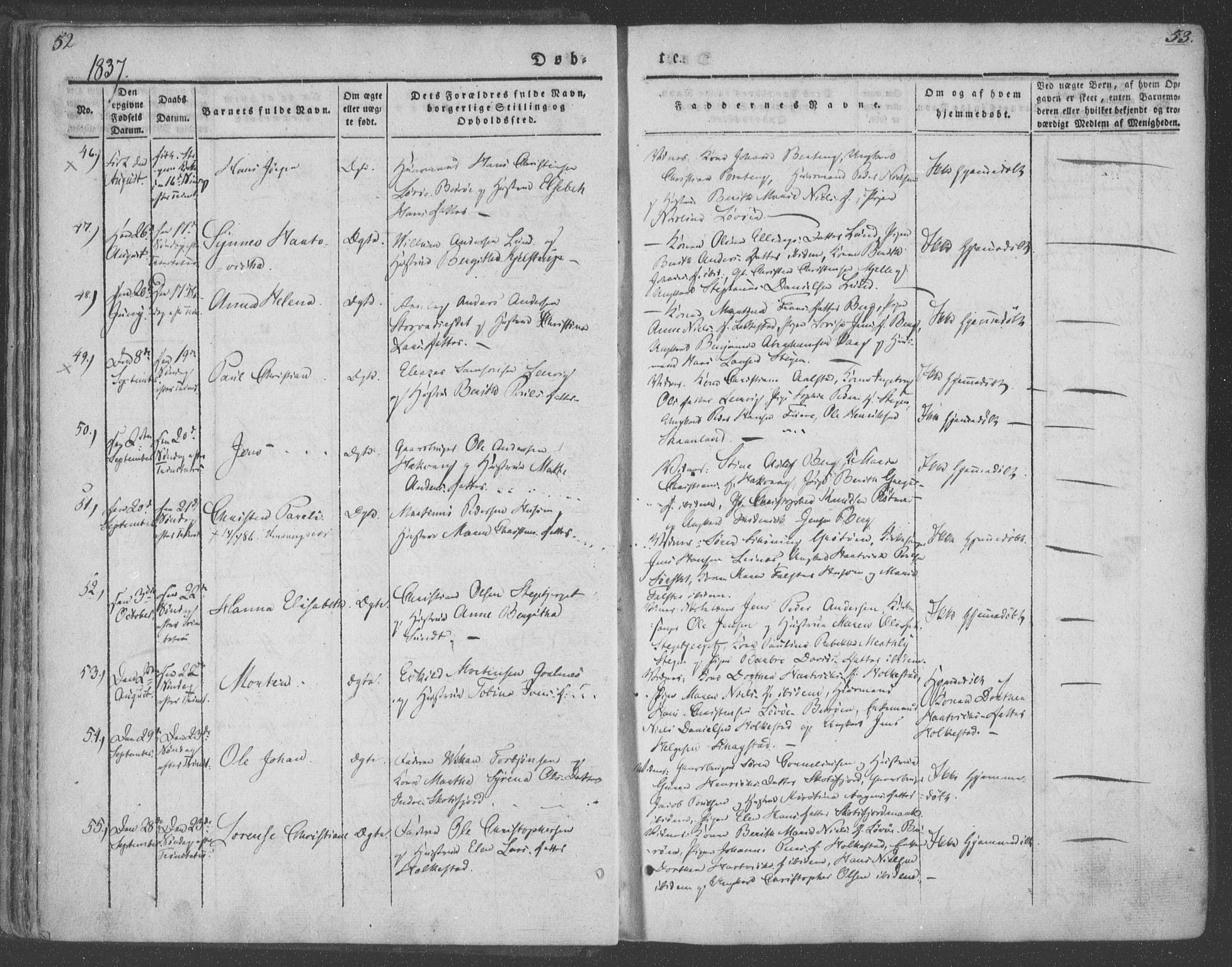Ministerialprotokoller, klokkerbøker og fødselsregistre - Nordland, AV/SAT-A-1459/855/L0799: Ministerialbok nr. 855A07, 1834-1852, s. 52-53