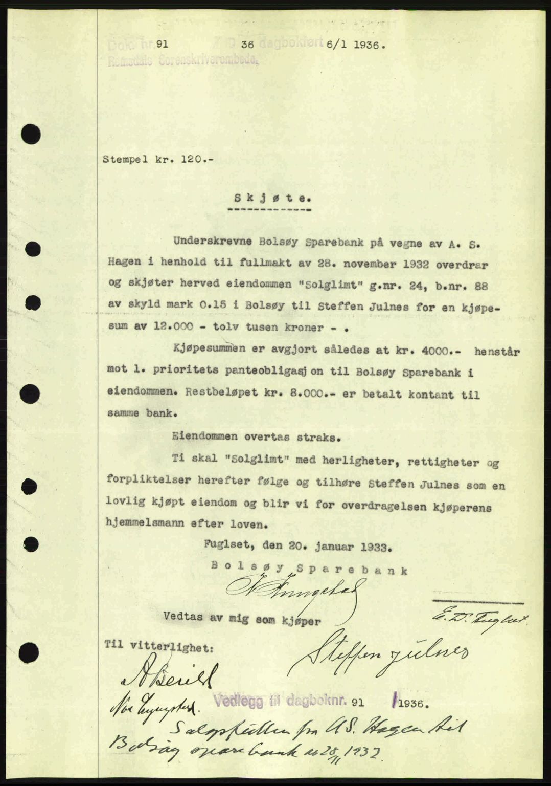 Romsdal sorenskriveri, SAT/A-4149/1/2/2C: Pantebok nr. A1, 1936-1936, Dagboknr: 91/1936