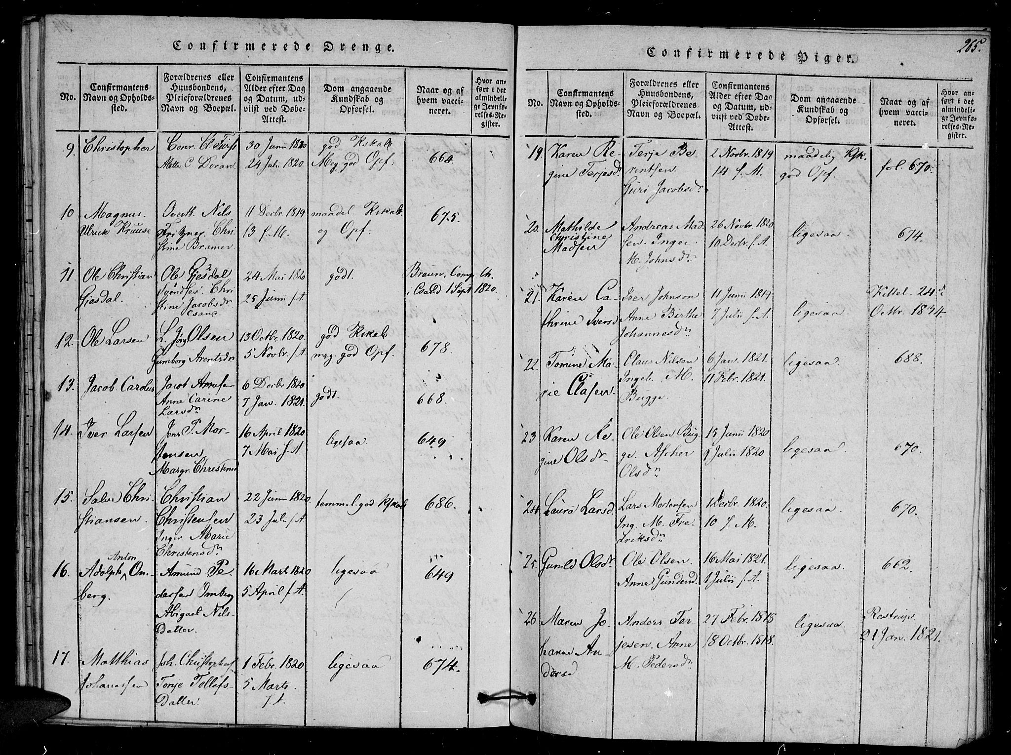 Arendal sokneprestkontor, Trefoldighet, AV/SAK-1111-0040/F/Fb/L0001: Klokkerbok nr. B 1, 1816-1838, s. 265