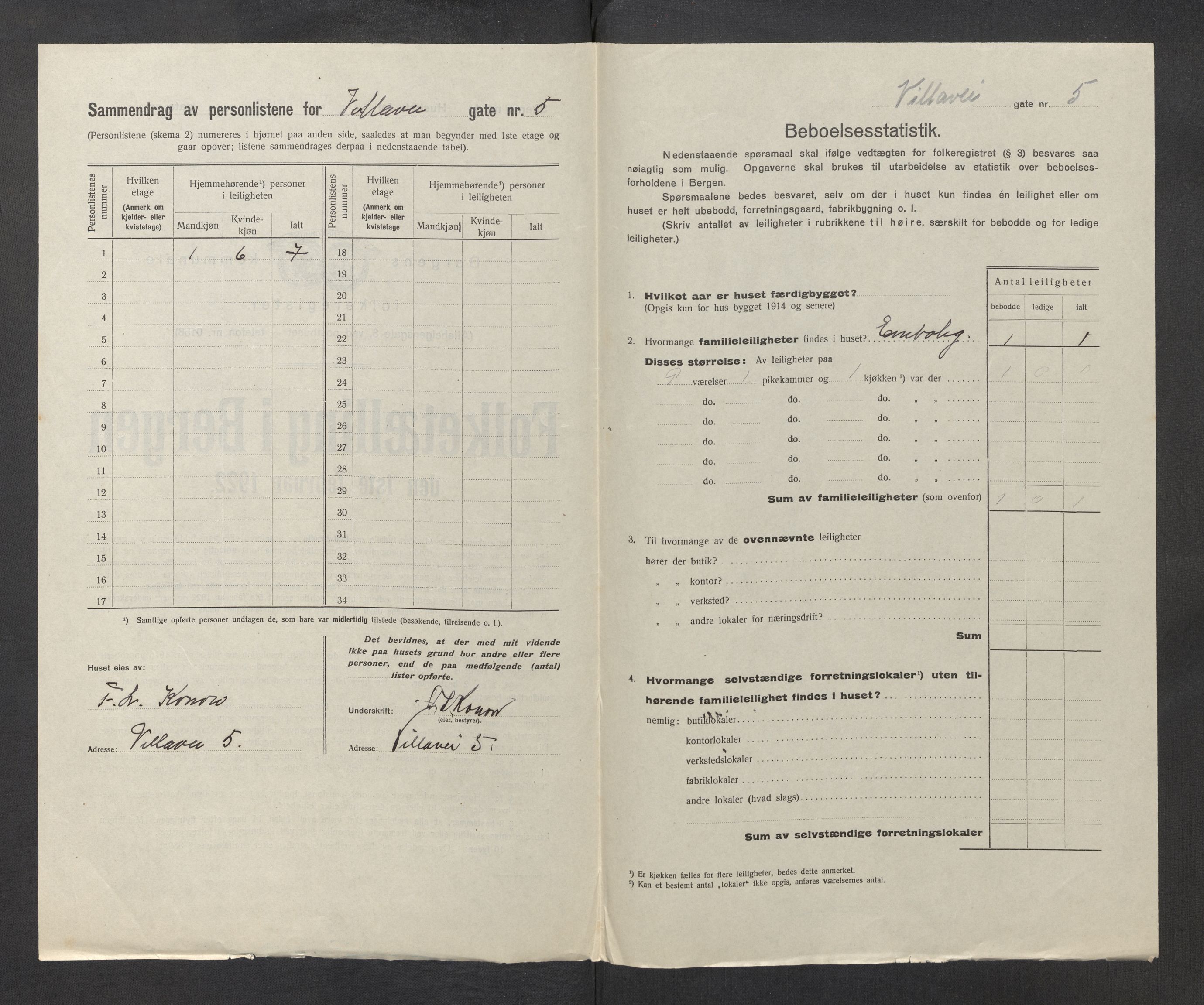 SAB, Kommunal folketelling 1922 for Bergen kjøpstad, 1922, s. 46406