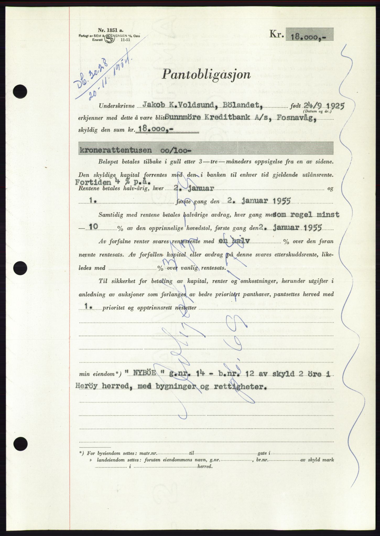 Søre Sunnmøre sorenskriveri, AV/SAT-A-4122/1/2/2C/L0126: Pantebok nr. 14B, 1954-1955, Dagboknr: 3028/1954