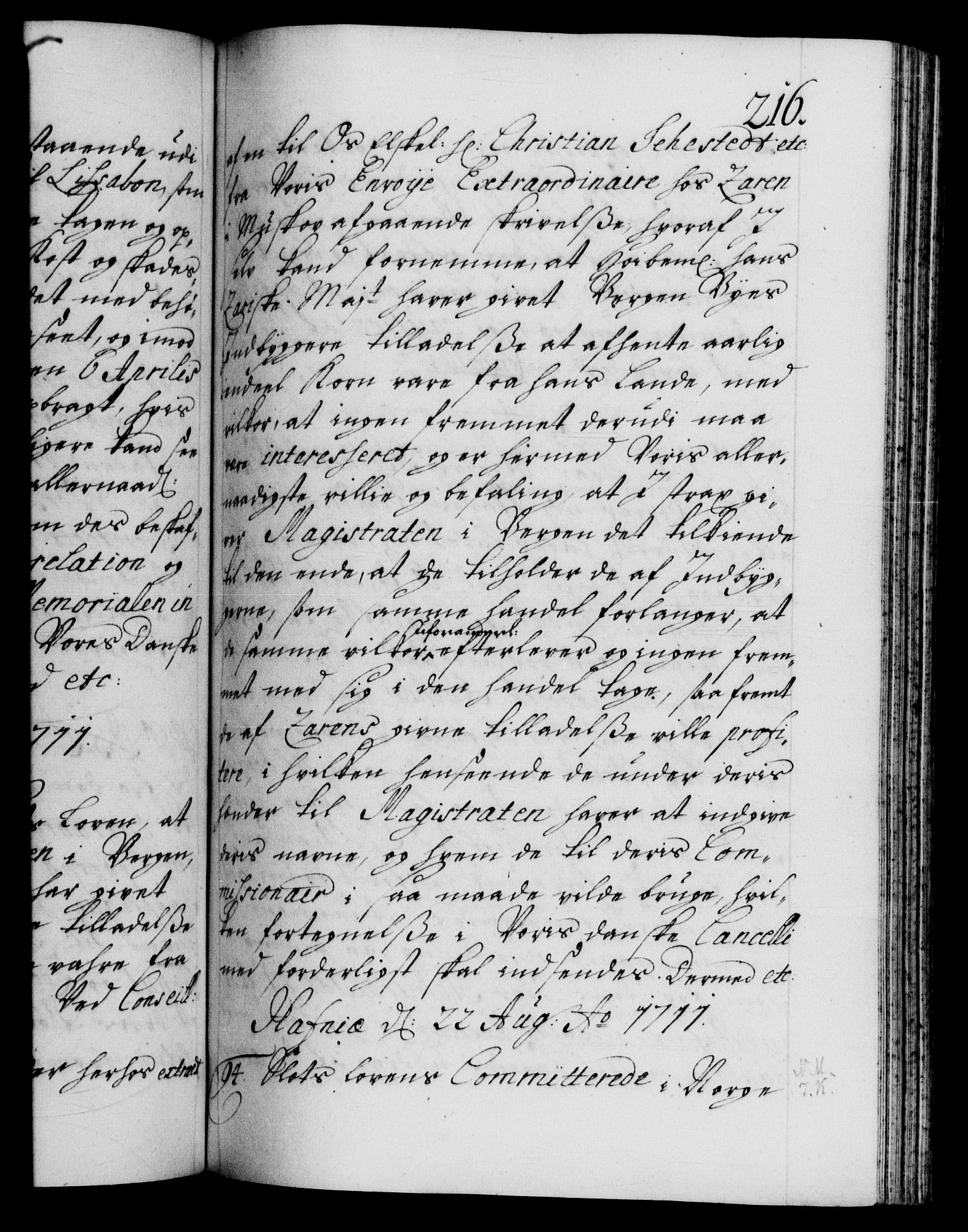 Danske Kanselli 1572-1799, AV/RA-EA-3023/F/Fc/Fca/Fcab/L0019: Norske tegnelser, 1710-1714, s. 216a