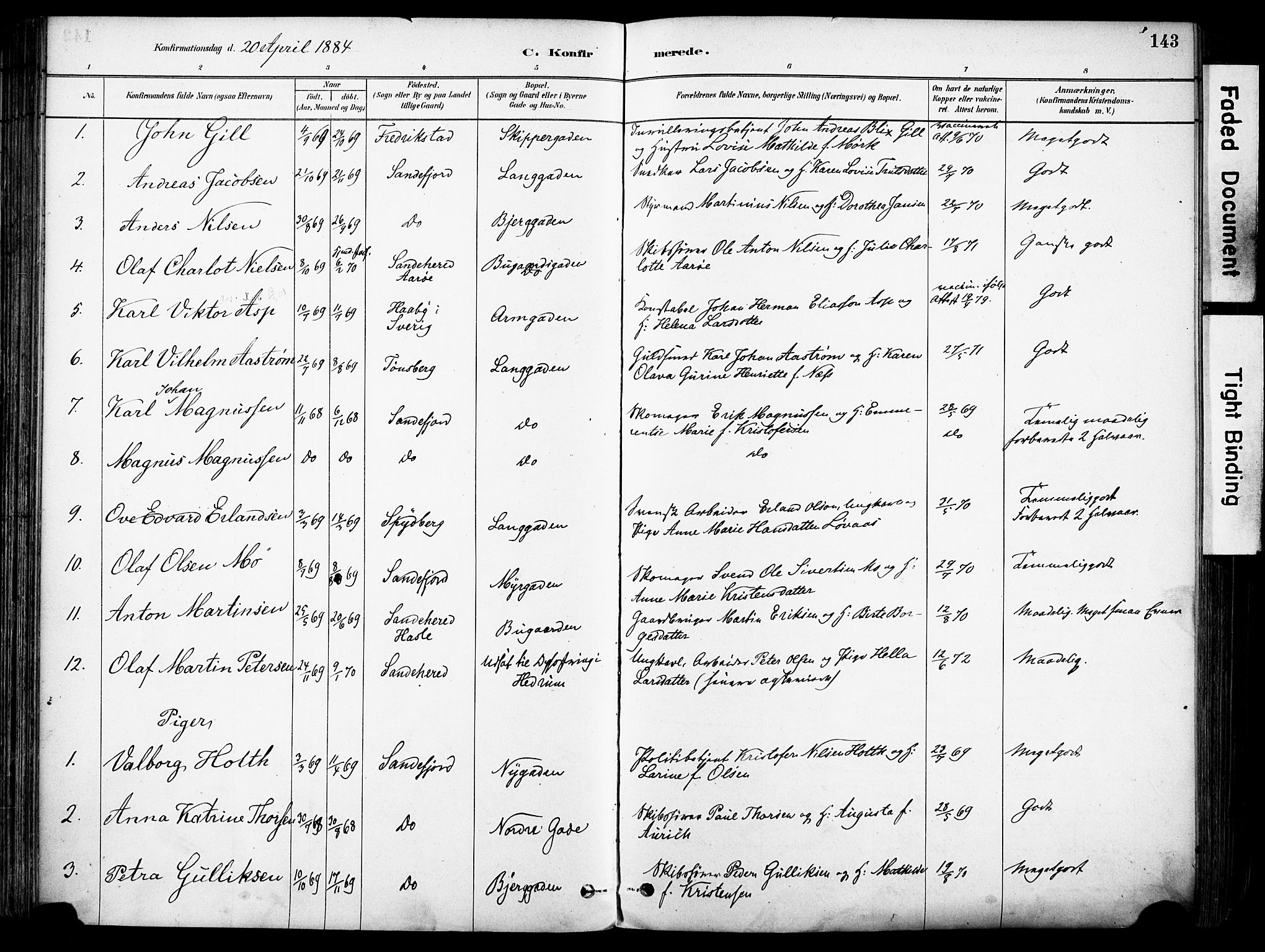 Sandefjord kirkebøker, AV/SAKO-A-315/F/Fa/L0002: Ministerialbok nr. 2, 1880-1894, s. 143