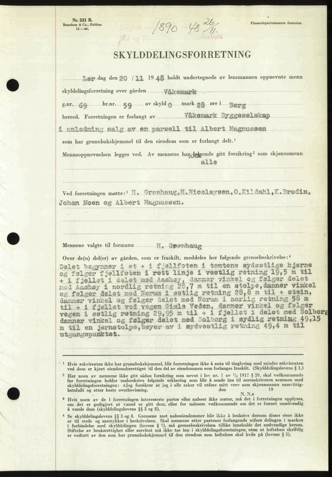 Idd og Marker sorenskriveri, SAO/A-10283/G/Gb/Gbb/L0011: Pantebok nr. A11, 1948-1949, Dagboknr: 1890/1948