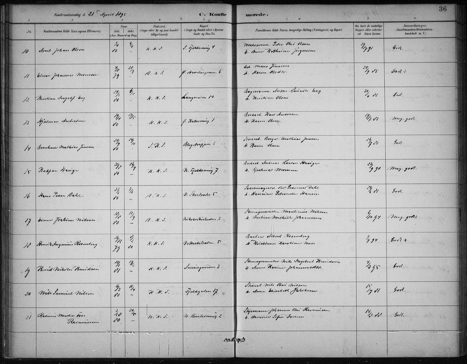 Korskirken sokneprestembete, SAB/A-76101/H/Hab: Klokkerbok nr. C 4, 1893-1905, s. 36