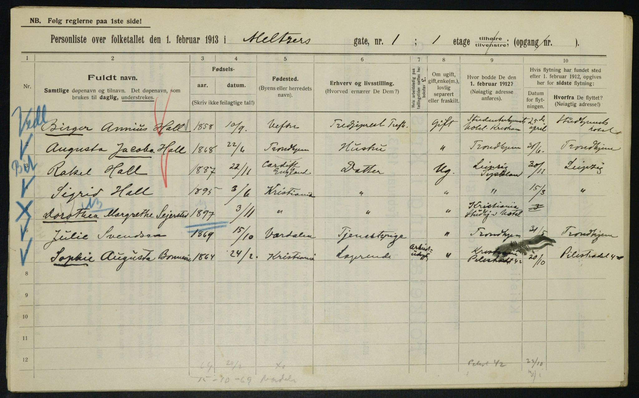 OBA, Kommunal folketelling 1.2.1913 for Kristiania, 1913, s. 65068