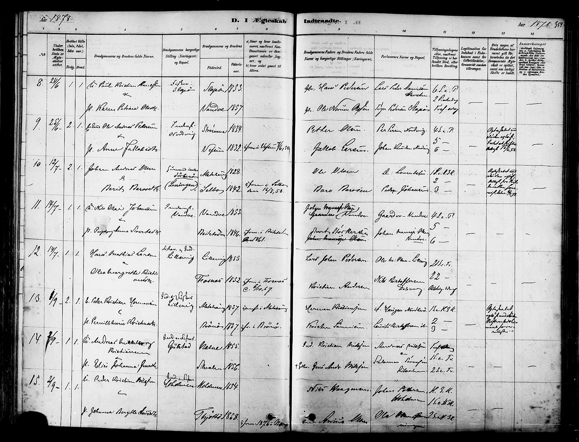 Ministerialprotokoller, klokkerbøker og fødselsregistre - Nordland, AV/SAT-A-1459/834/L0507: Ministerialbok nr. 834A05, 1878-1892, s. 354