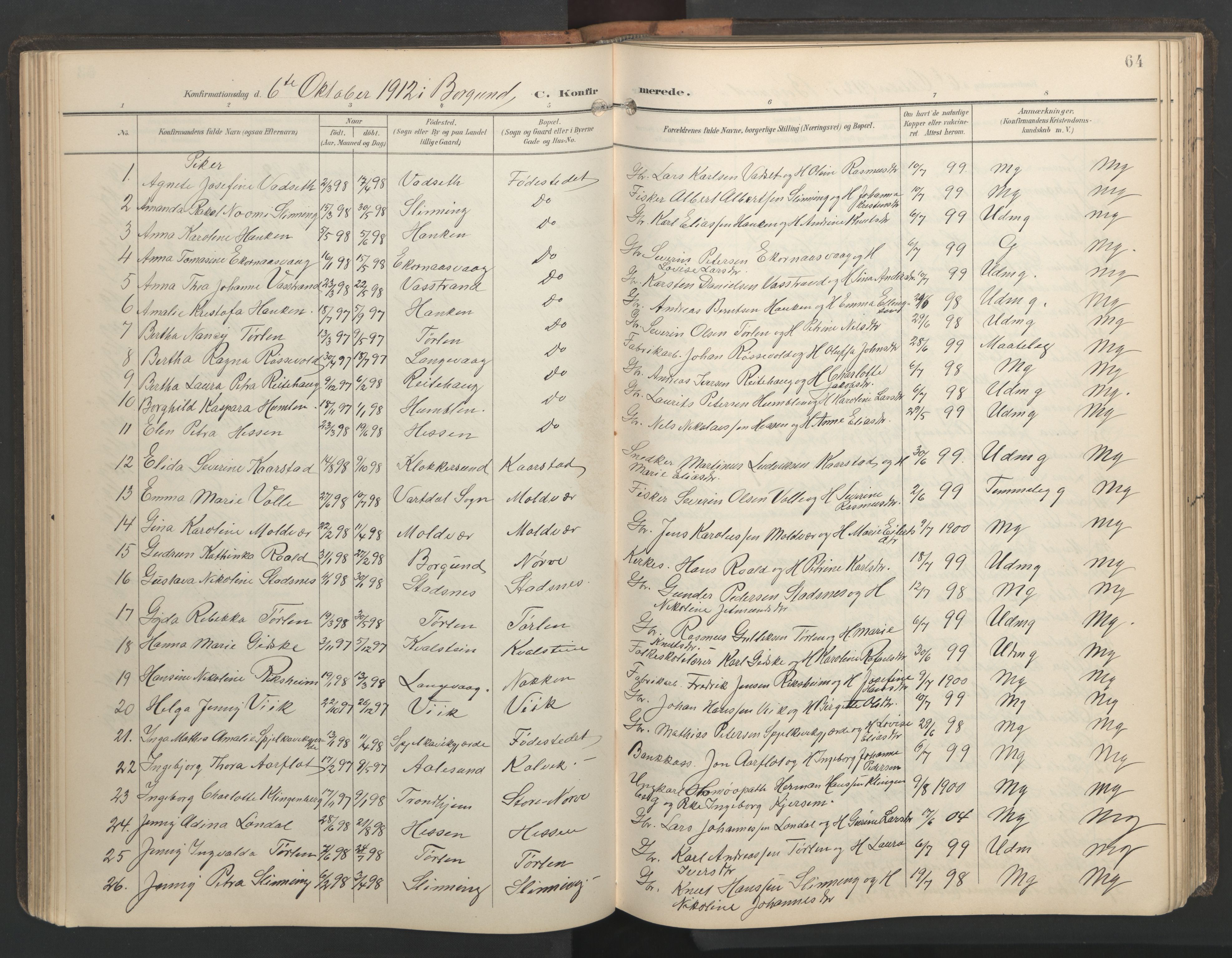 Ministerialprotokoller, klokkerbøker og fødselsregistre - Møre og Romsdal, AV/SAT-A-1454/528/L0433: Klokkerbok nr. 528C14, 1899-1922, s. 64