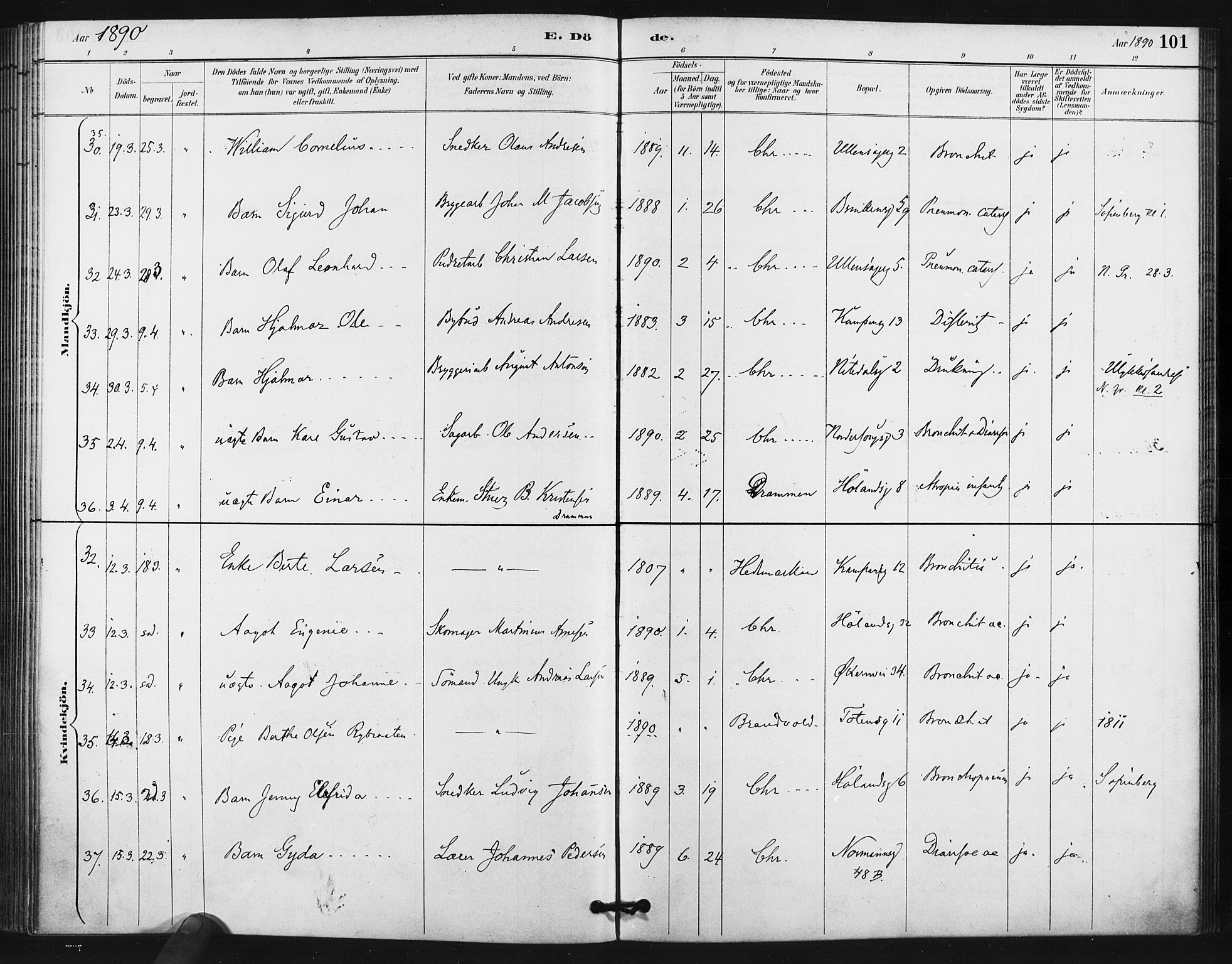 Kampen prestekontor Kirkebøker, AV/SAO-A-10853/F/Fa/L0006: Ministerialbok nr. I 6, 1889-1896, s. 101