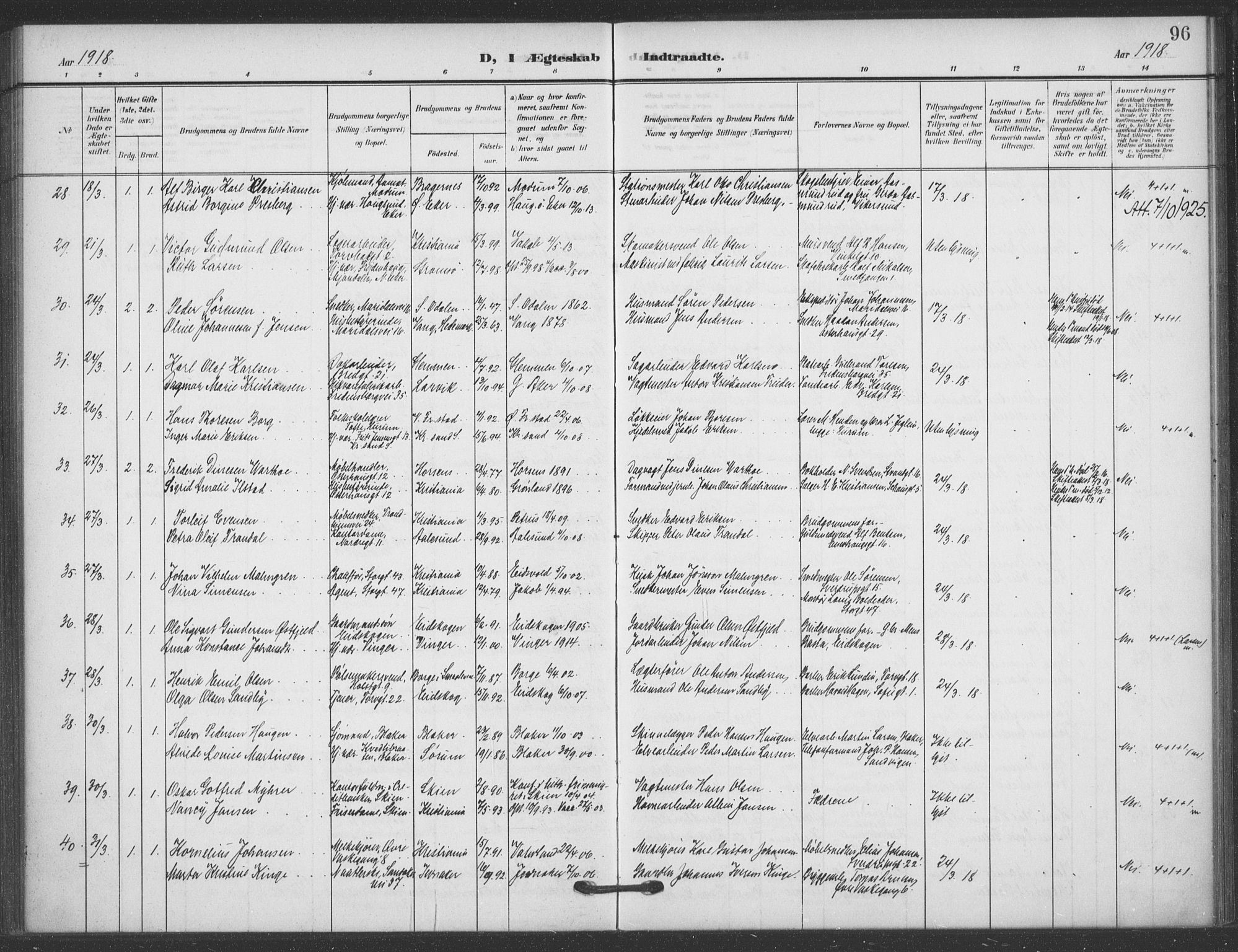 Jakob prestekontor Kirkebøker, AV/SAO-A-10850/F/Fa/L0010: Ministerialbok nr. 10, 1908-1922, s. 96
