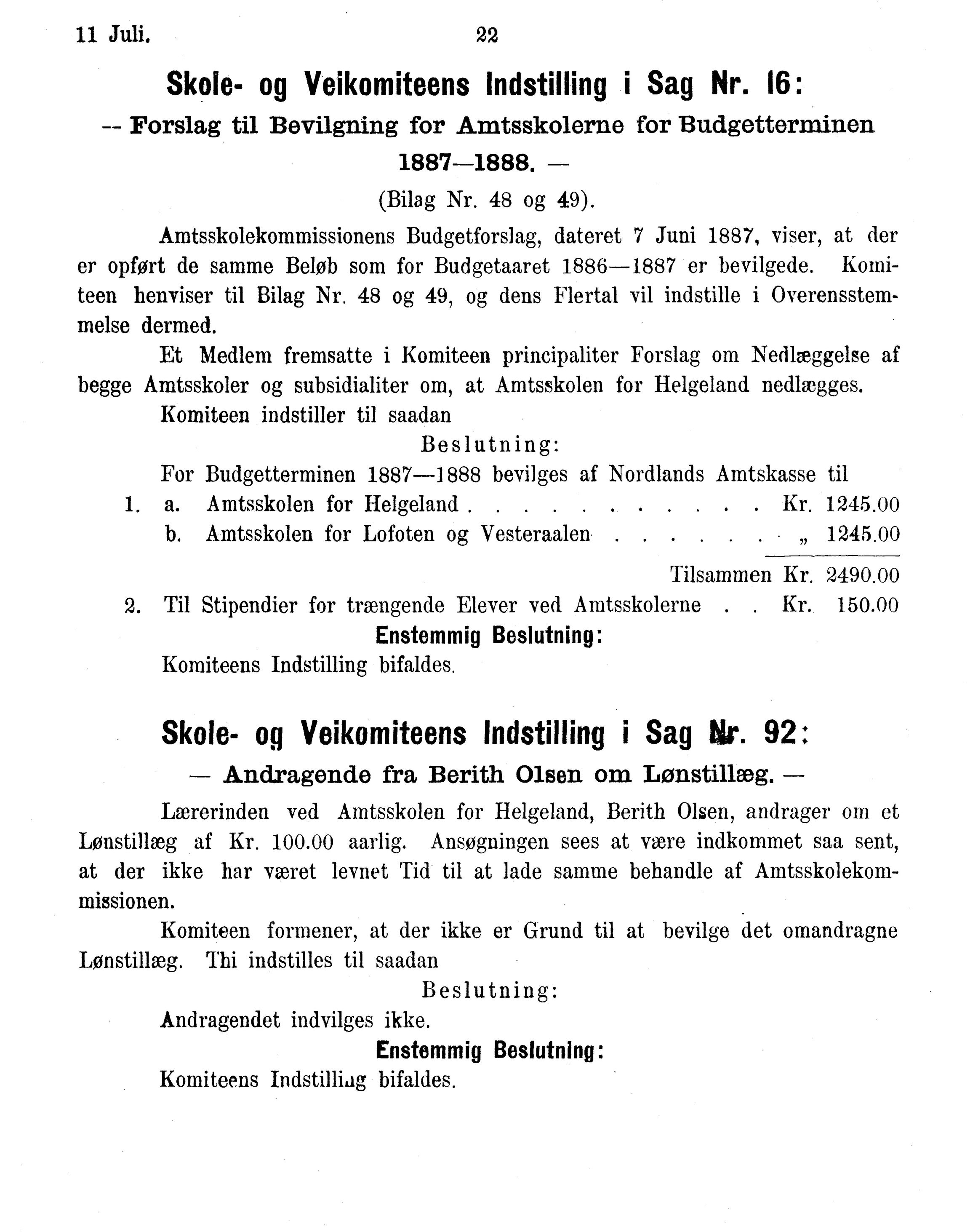 Nordland Fylkeskommune. Fylkestinget, AIN/NFK-17/176/A/Ac/L0015: Fylkestingsforhandlinger 1886-1890, 1886-1890