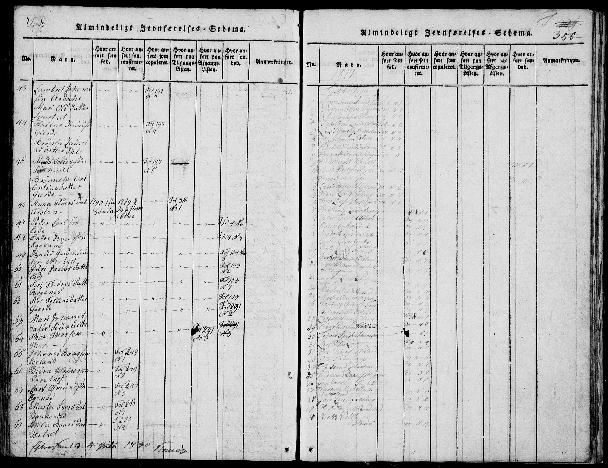 Skjold sokneprestkontor, SAST/A-101847/H/Ha/Hab/L0002: Klokkerbok nr. B 2 /1, 1815-1830, s. 355