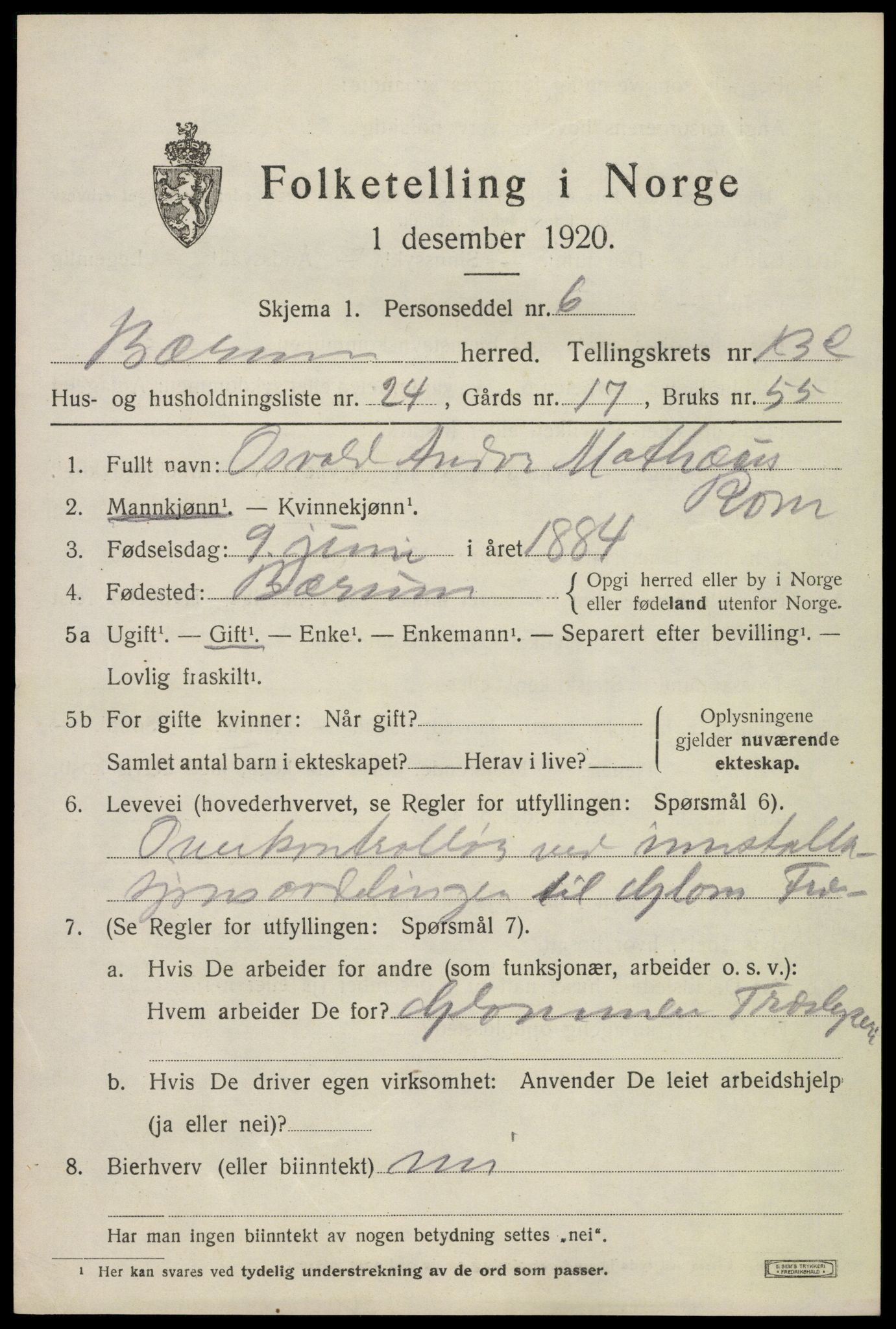 SAO, Folketelling 1920 for 0219 Bærum herred, 1920, s. 36026