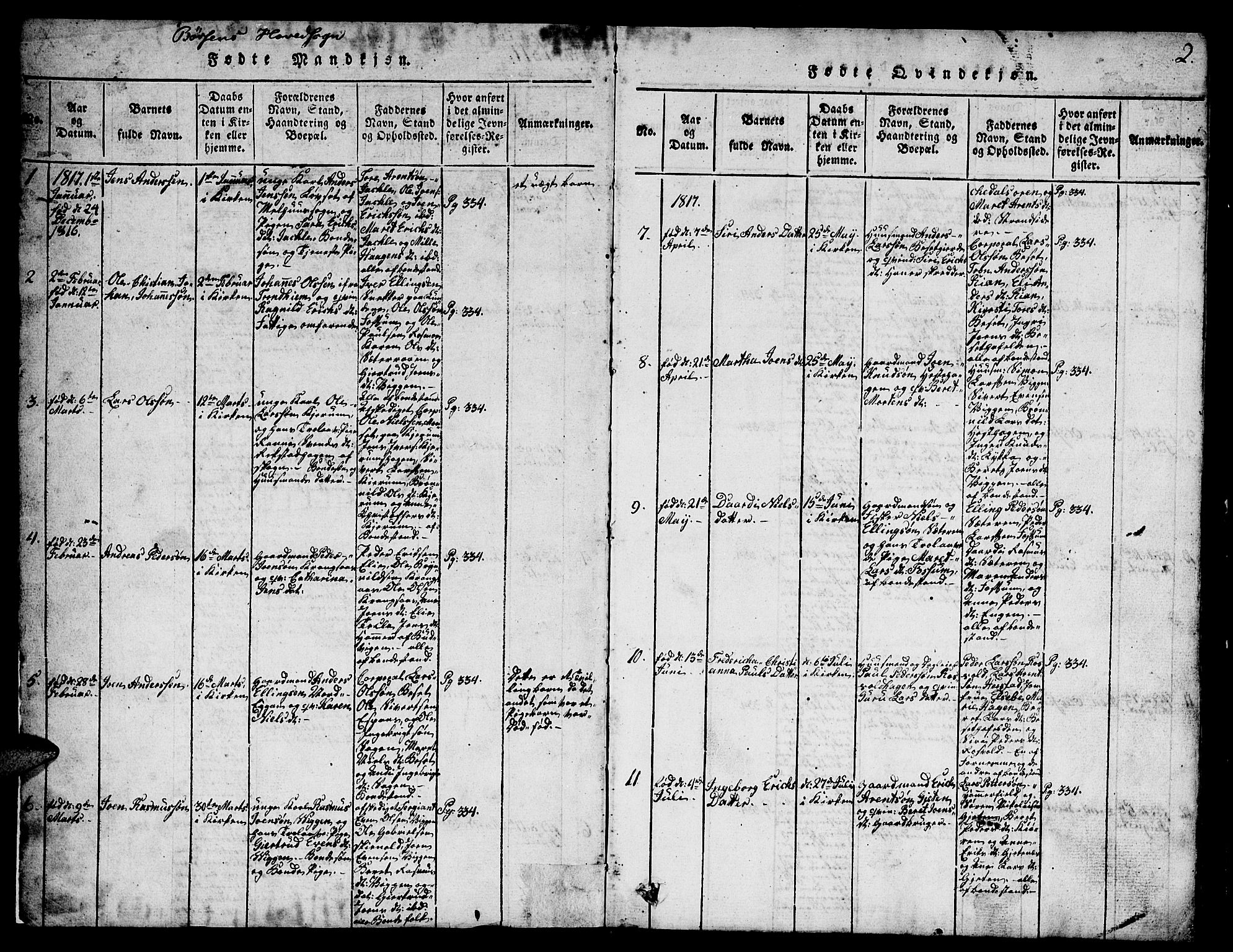 Ministerialprotokoller, klokkerbøker og fødselsregistre - Sør-Trøndelag, AV/SAT-A-1456/665/L0776: Klokkerbok nr. 665C01, 1817-1837, s. 2