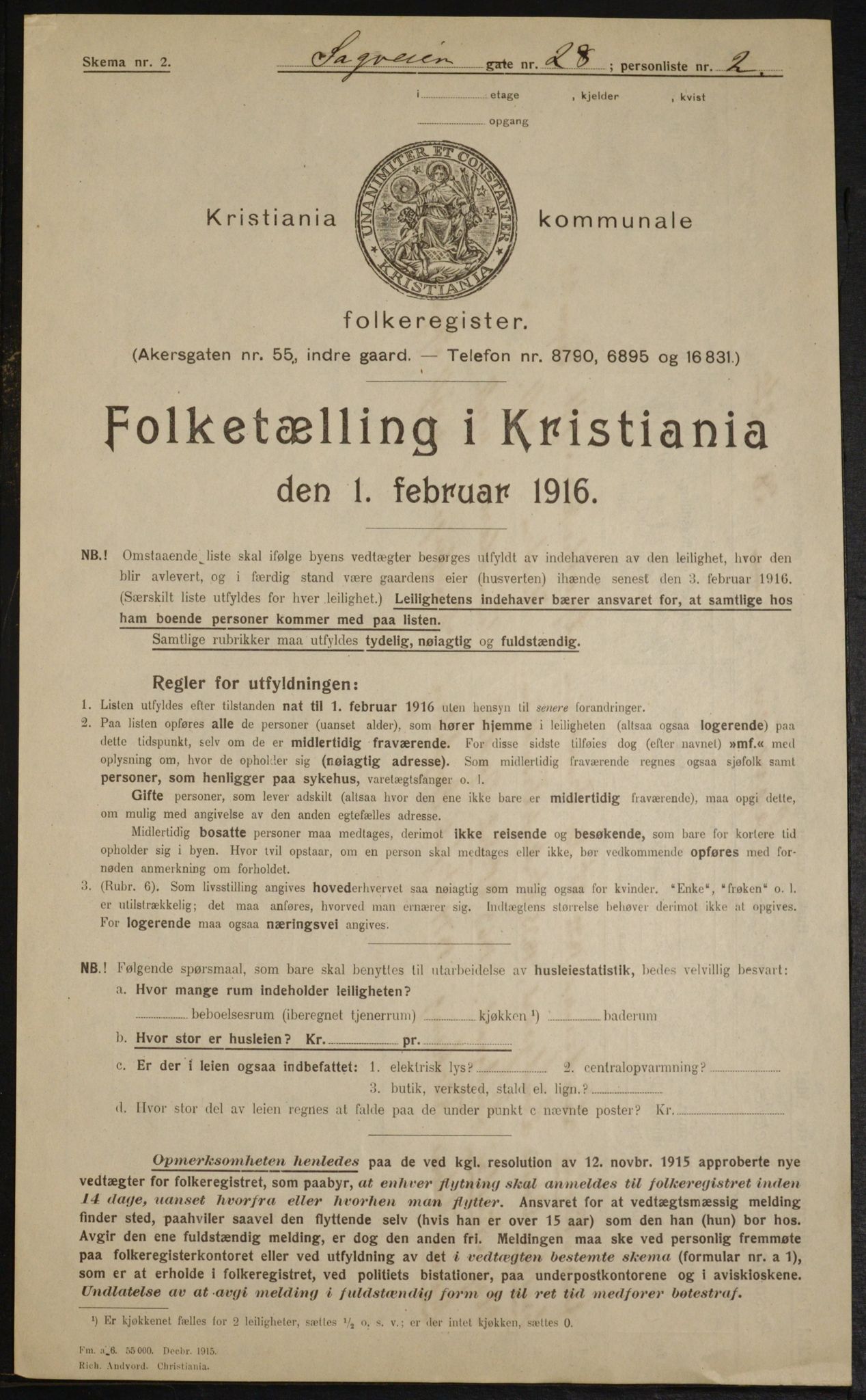 OBA, Kommunal folketelling 1.2.1916 for Kristiania, 1916, s. 88877