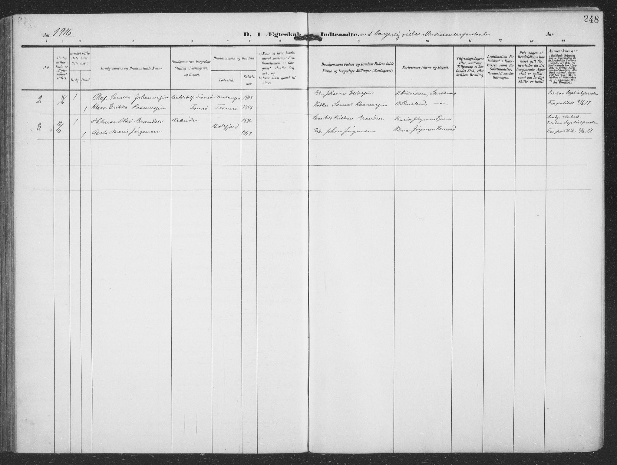 Balsfjord sokneprestembete, SATØ/S-1303/G/Ga/L0009klokker: Klokkerbok nr. 9, 1906-1920, s. 248