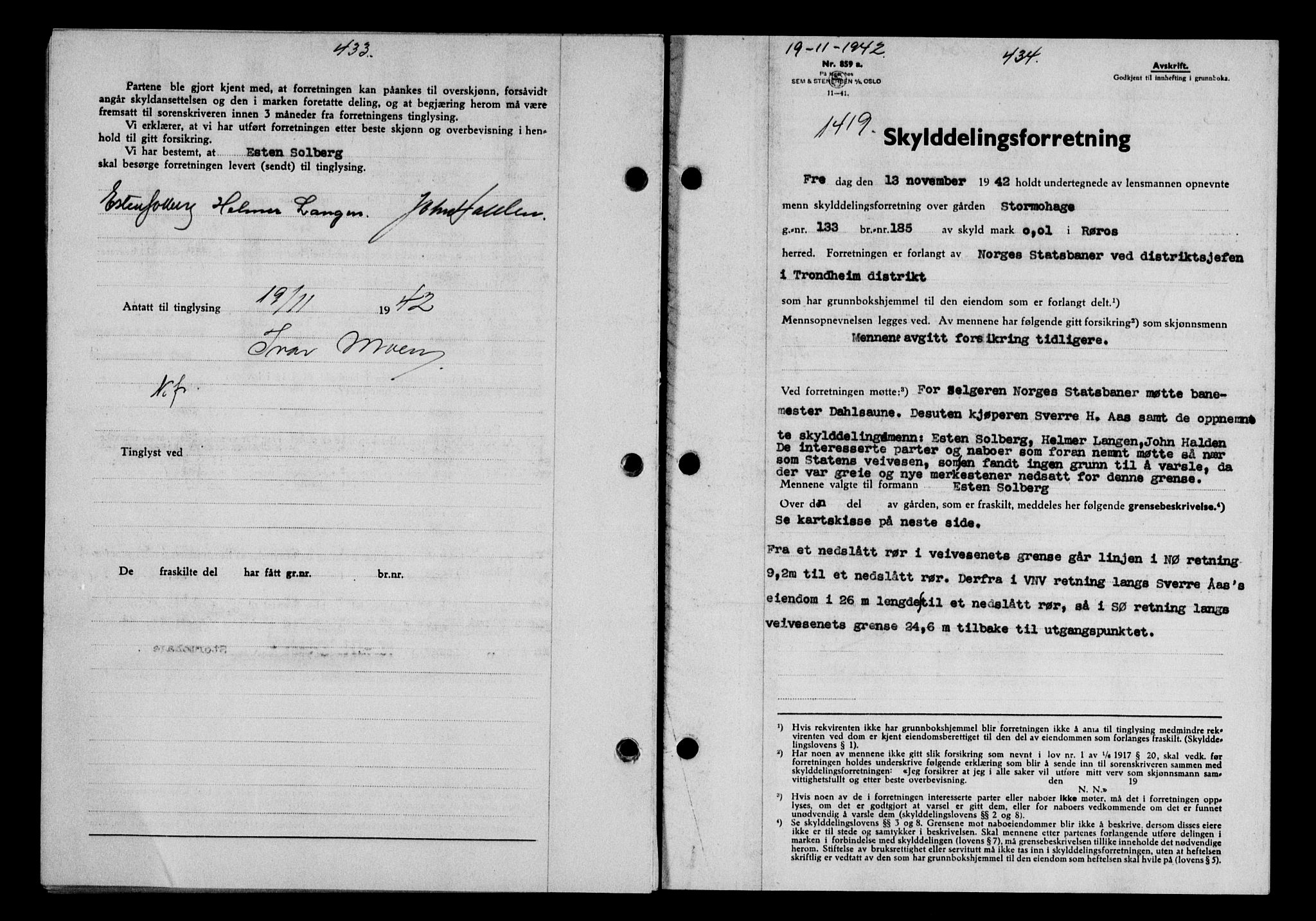 Gauldal sorenskriveri, SAT/A-0014/1/2/2C/L0055: Pantebok nr. 60, 1942-1942, Dagboknr: 1419/1942
