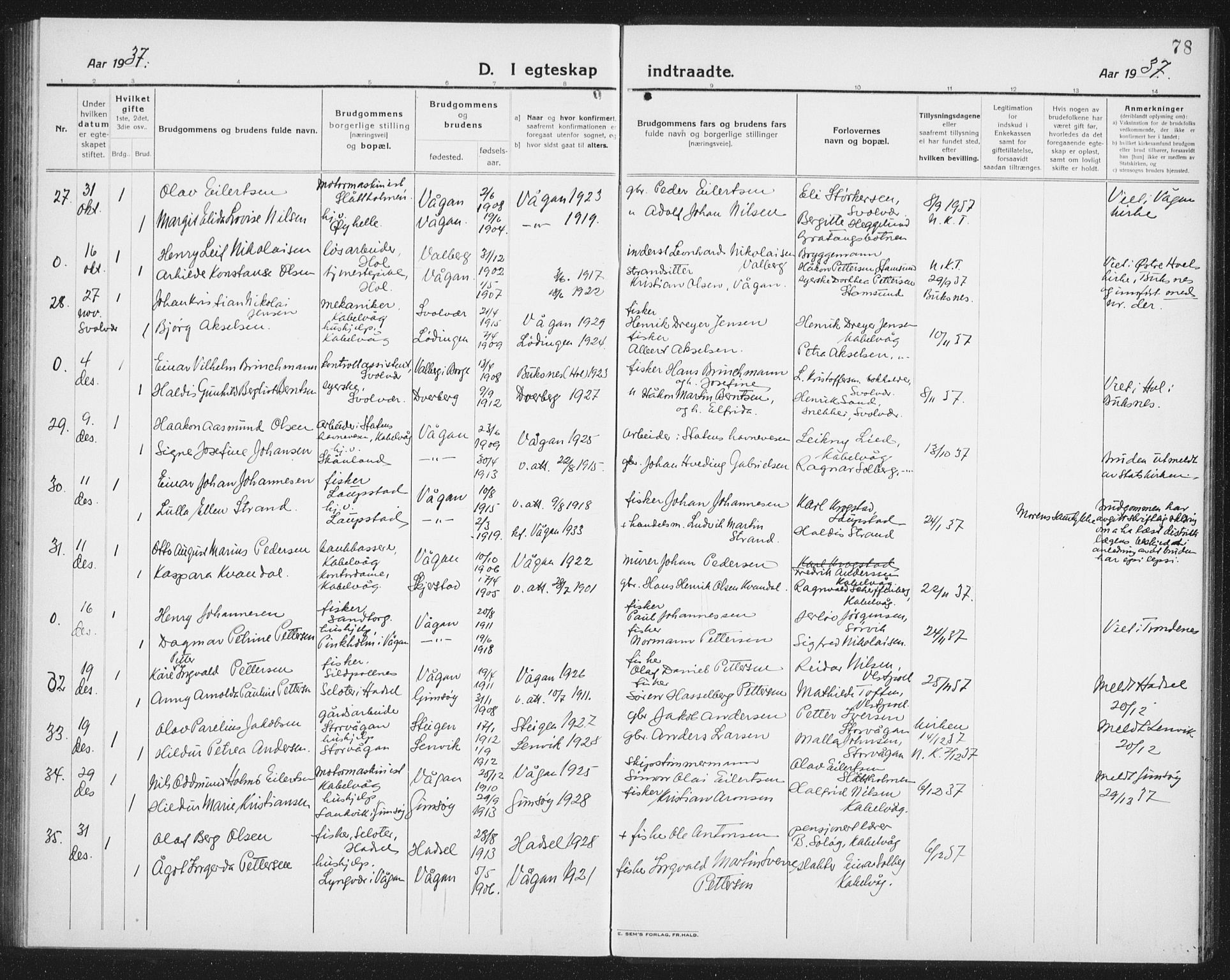 Ministerialprotokoller, klokkerbøker og fødselsregistre - Nordland, AV/SAT-A-1459/874/L1082: Klokkerbok nr. 874C11, 1920-1939, s. 78