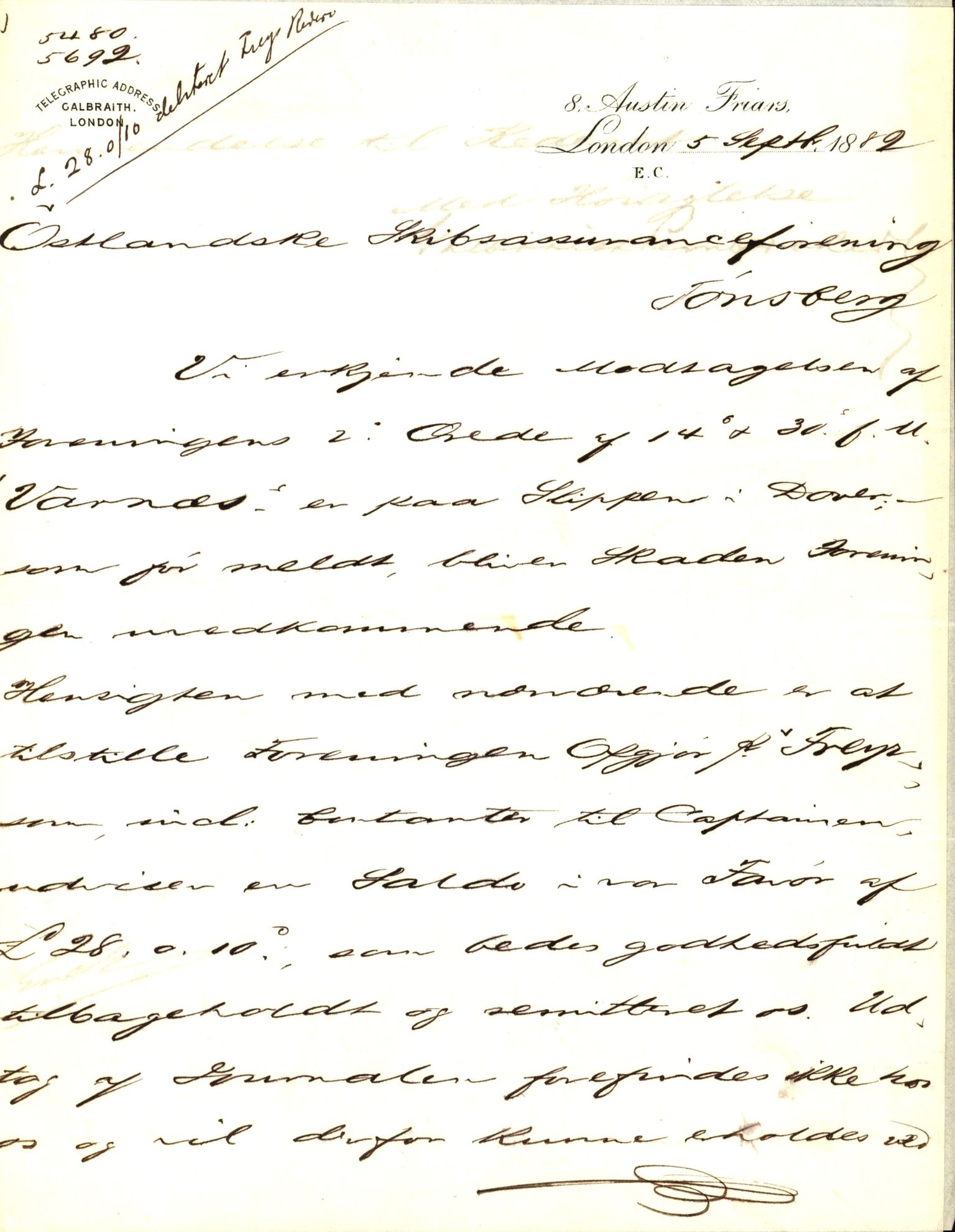 Pa 63 - Østlandske skibsassuranceforening, VEMU/A-1079/G/Ga/L0015/0010: Havaridokumenter / Cuba, Sirius, Freyr, Noatun, Frey, 1882, s. 12