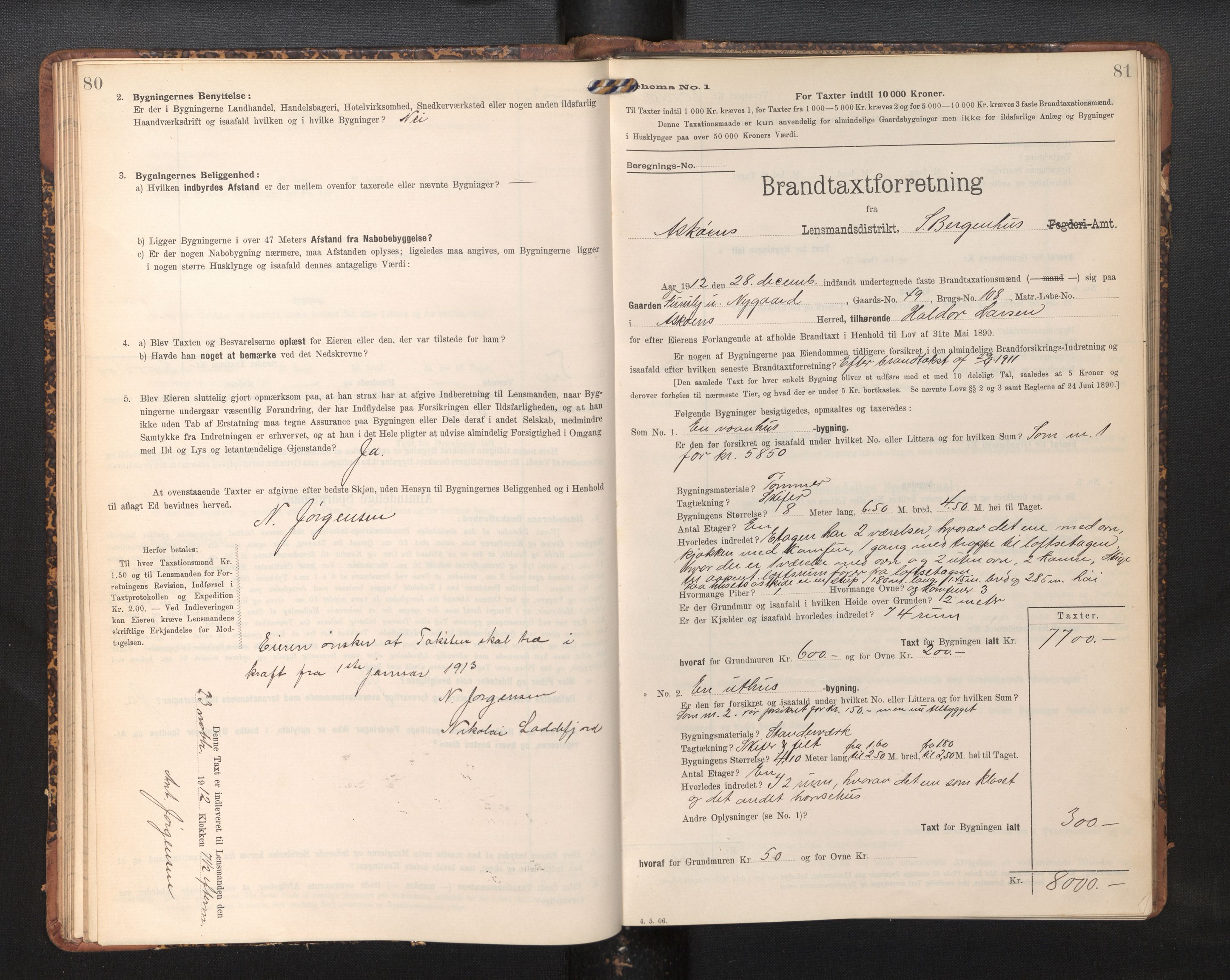 Lensmannen i Askøy, AV/SAB-A-31001/0012/L0006: Branntakstprotokoll, skjematakst, Laksevåg, 1907-1917, s. 80-81