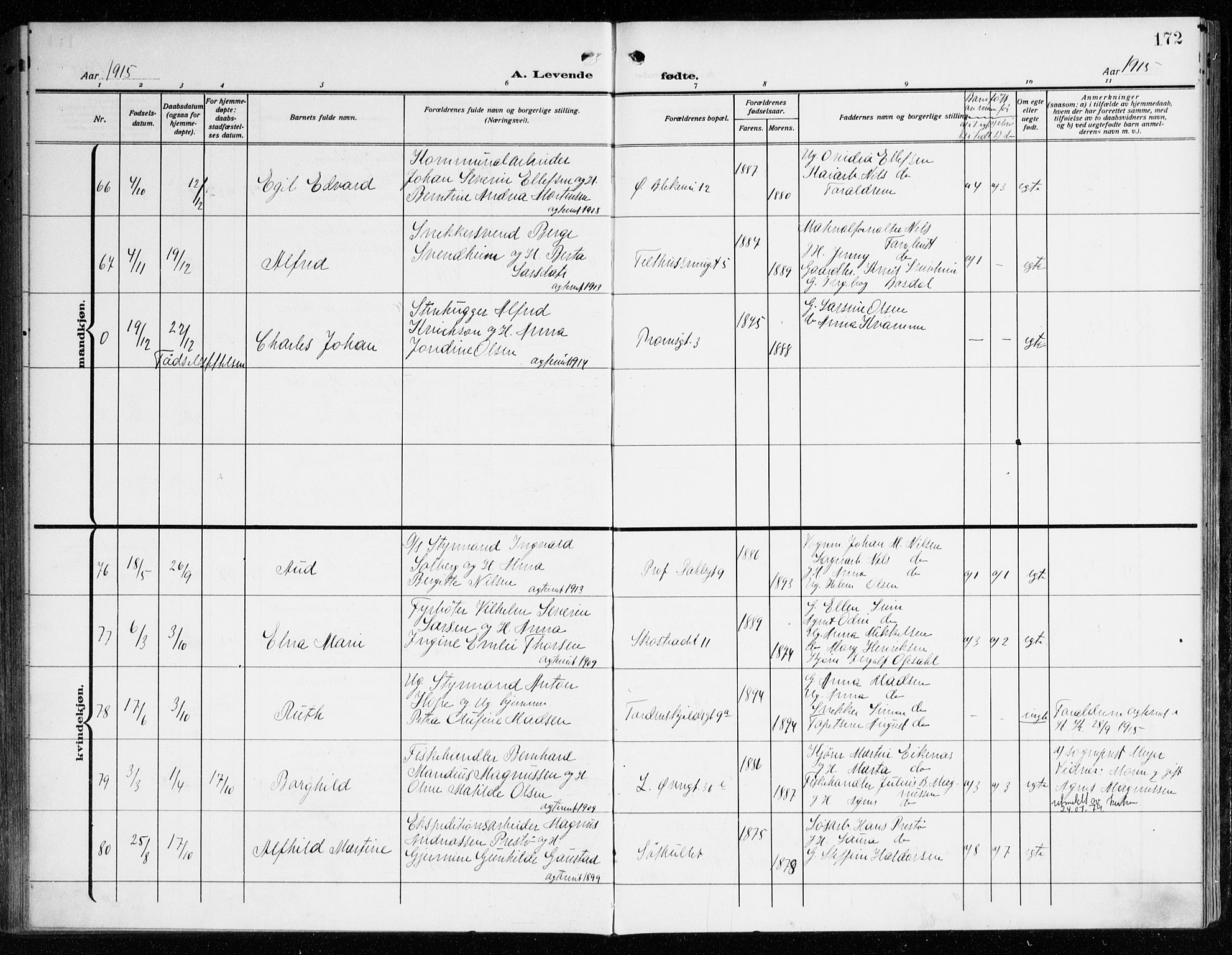 Korskirken sokneprestembete, AV/SAB-A-76101/H/Haa: Ministerialbok nr. B 10, 1909-1923, s. 172