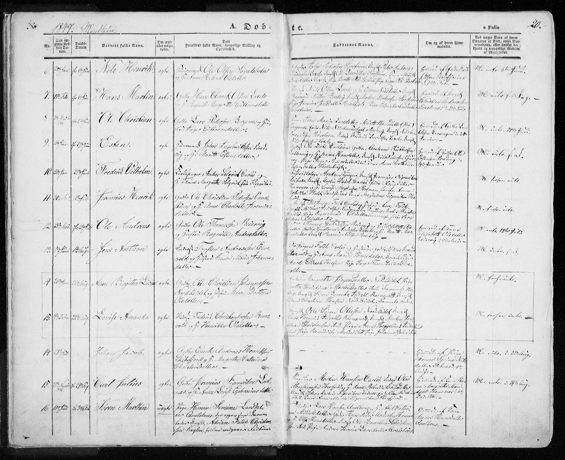 Karlsøy sokneprestembete, AV/SATØ-S-1299/H/Ha/Haa/L0003kirke: Ministerialbok nr. 3, 1843-1860, s. 20