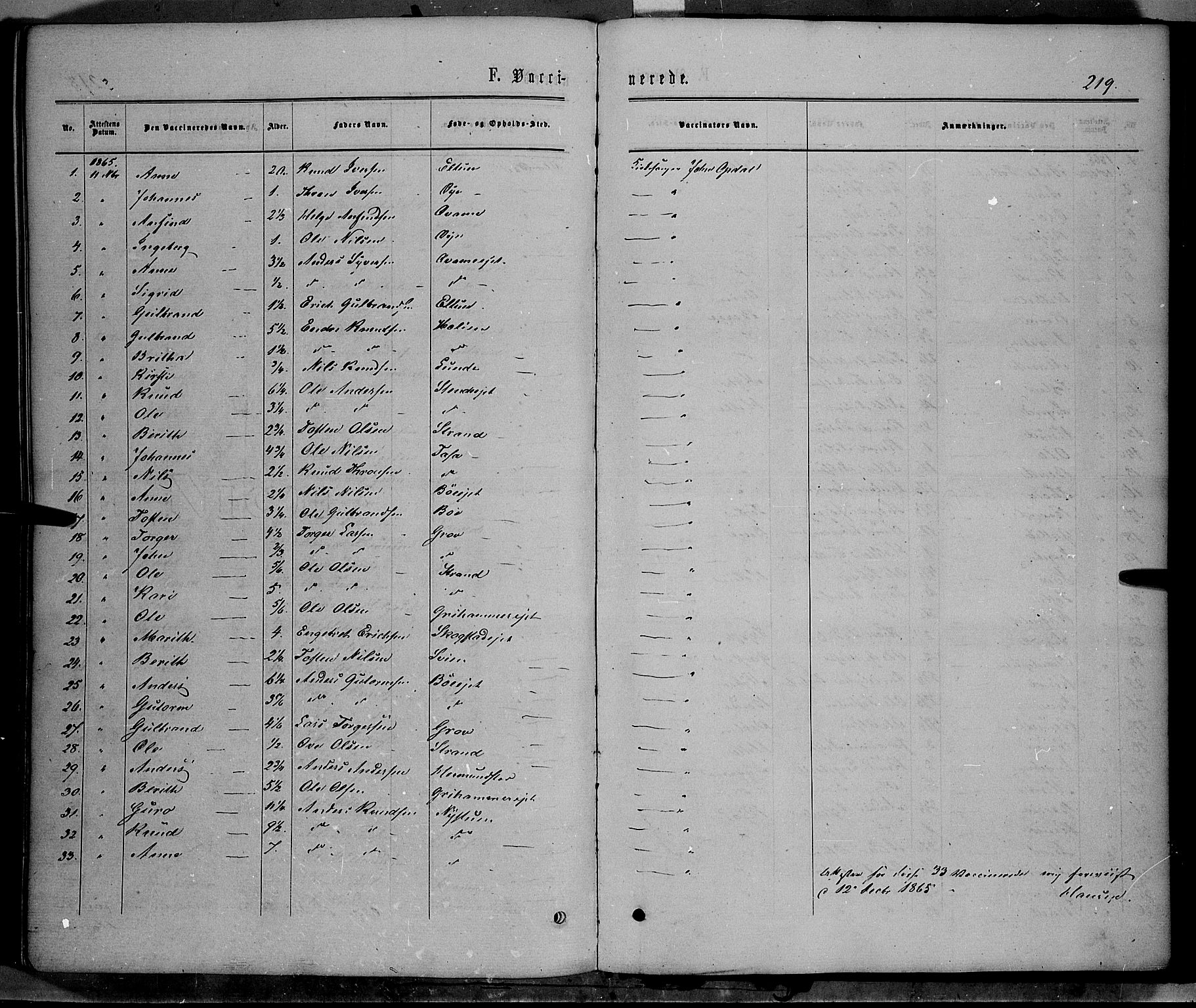 Vang prestekontor, Valdres, AV/SAH-PREST-140/H/Ha/L0007: Ministerialbok nr. 7, 1865-1881, s. 219