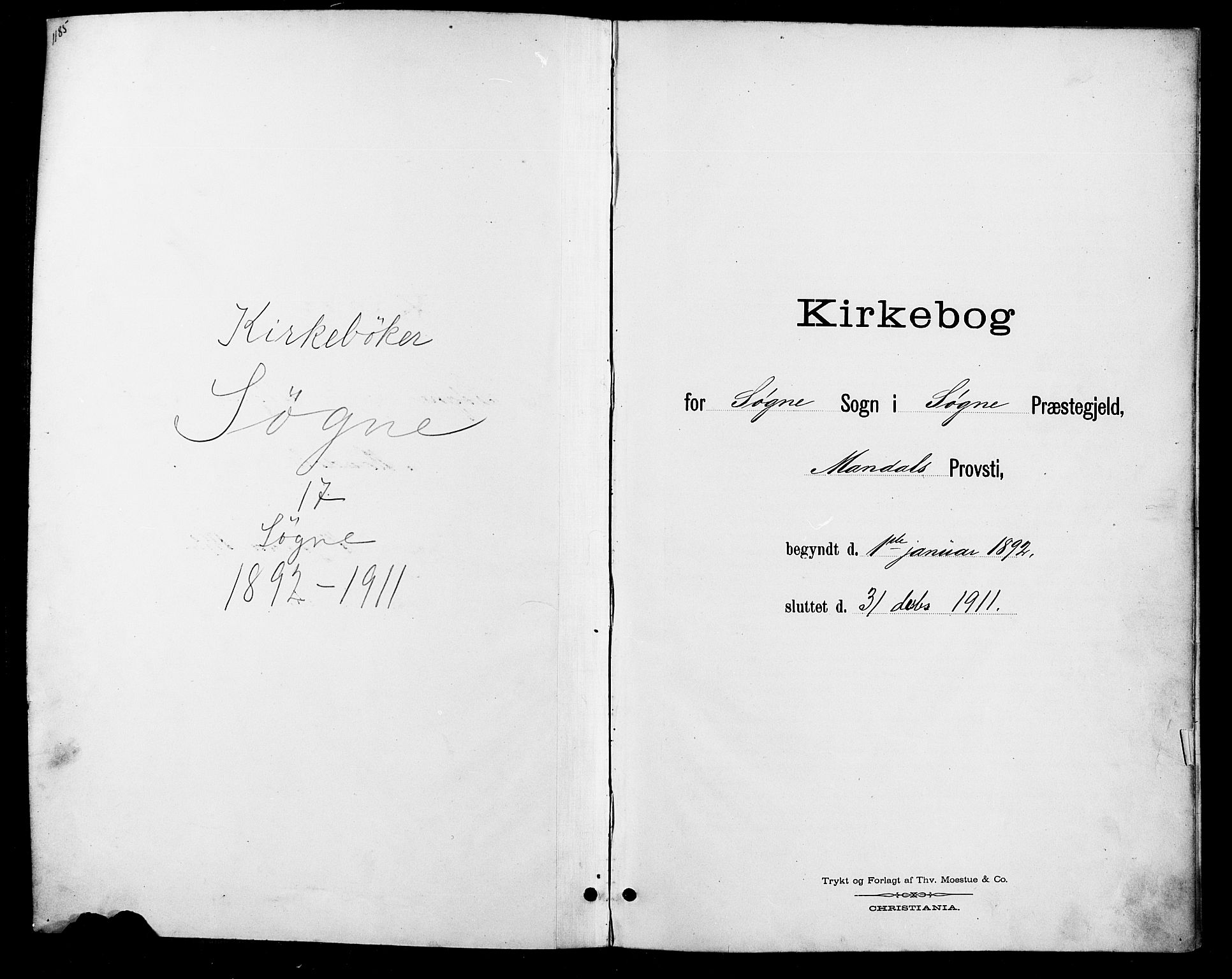 Søgne sokneprestkontor, SAK/1111-0037/F/Fb/Fbb/L0006: Klokkerbok nr. B 6, 1892-1911