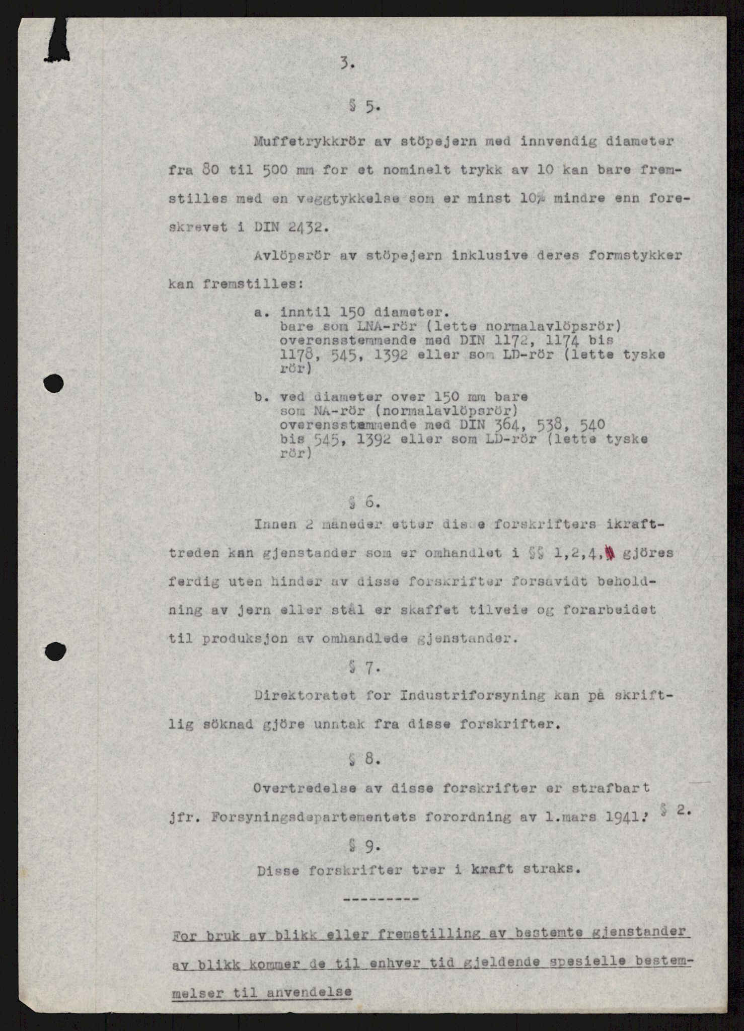 Direktoratet for industriforsyning, Sekretariatet, RA/S-4153/D/Df/L0055: 9. Metallkontoret, 1940-1945, s. 1508