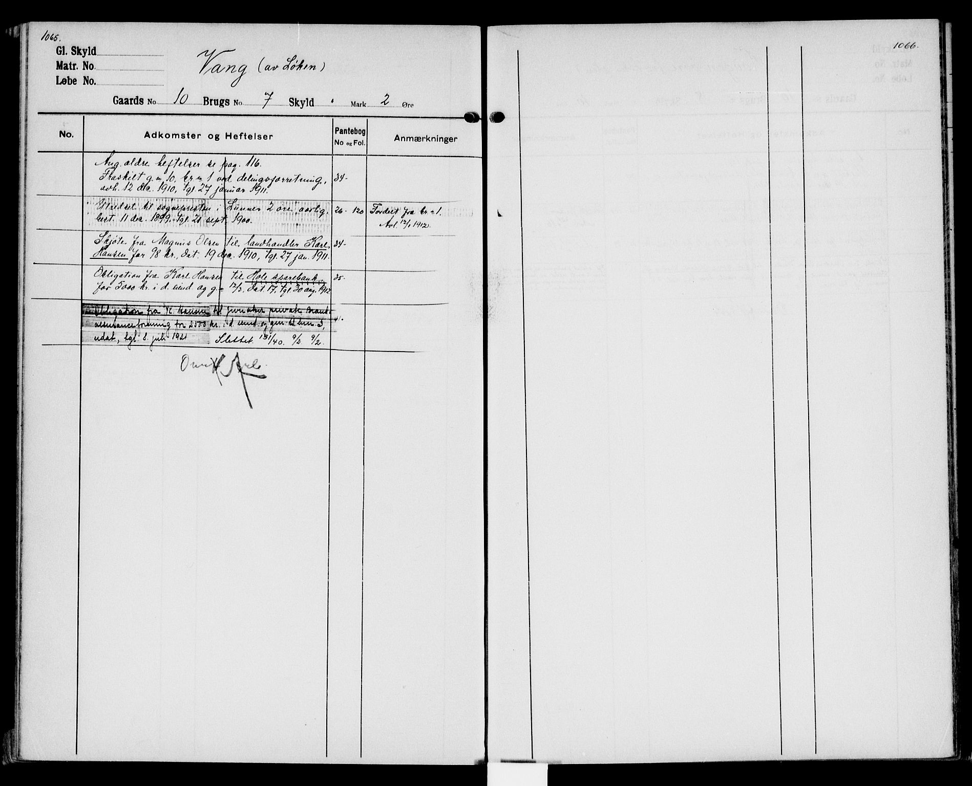 Hadeland og Land tingrett, AV/SAH-TING-010/H/Ha/Hac/L0002: Panteregister nr. 3.2, 1906-1950, s. 1065-1066