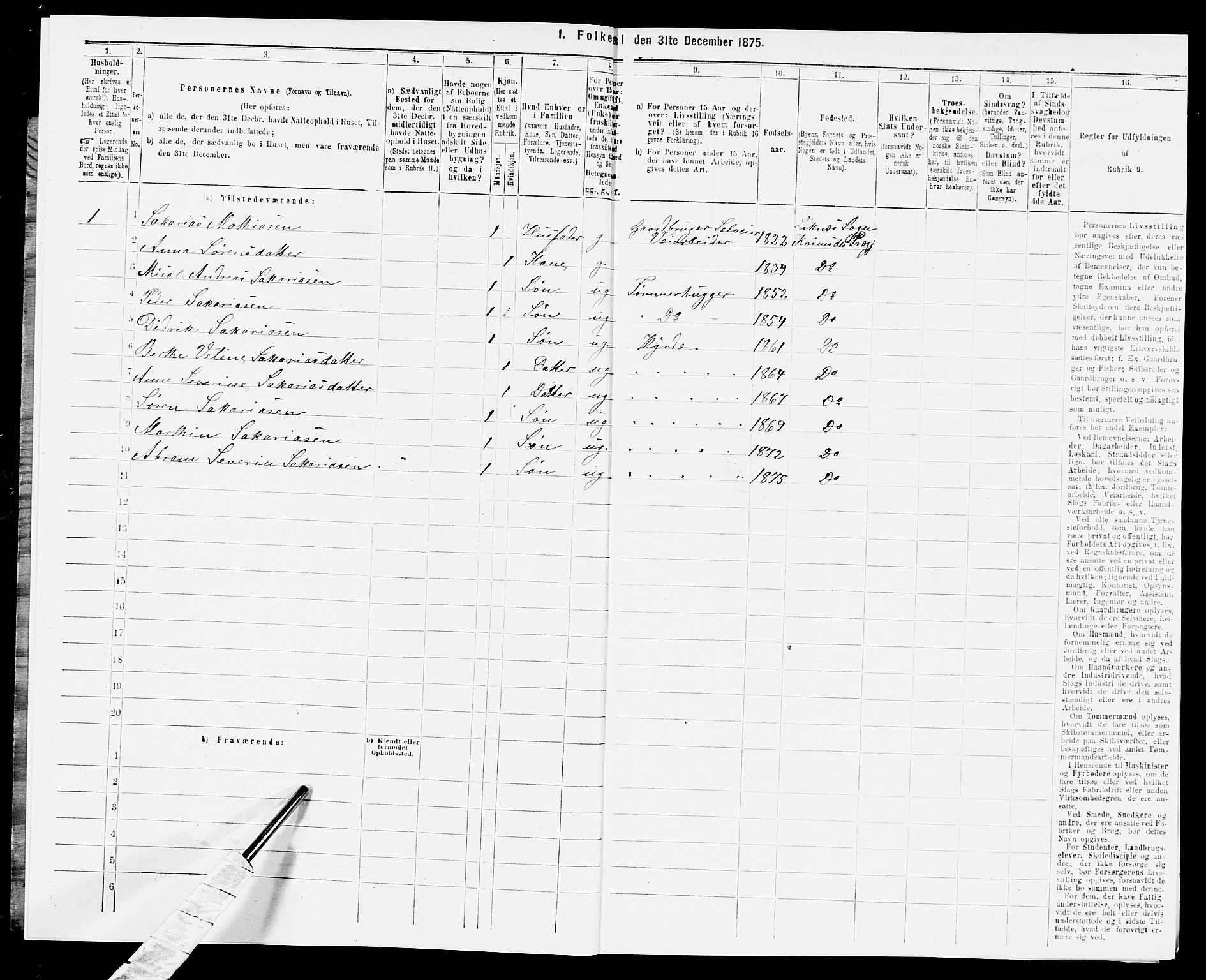 SAK, Folketelling 1875 for 1037P Kvinesdal prestegjeld, 1875, s. 274