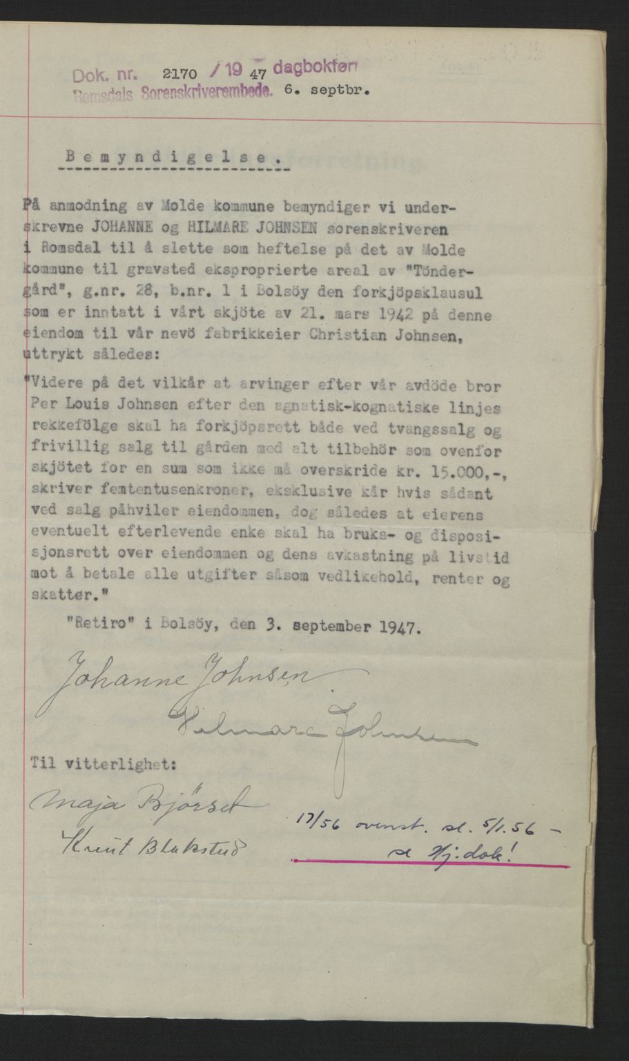 Romsdal sorenskriveri, SAT/A-4149/1/2/2C: Pantebok nr. A12, 1942-1942, Dagboknr: 2170/1947